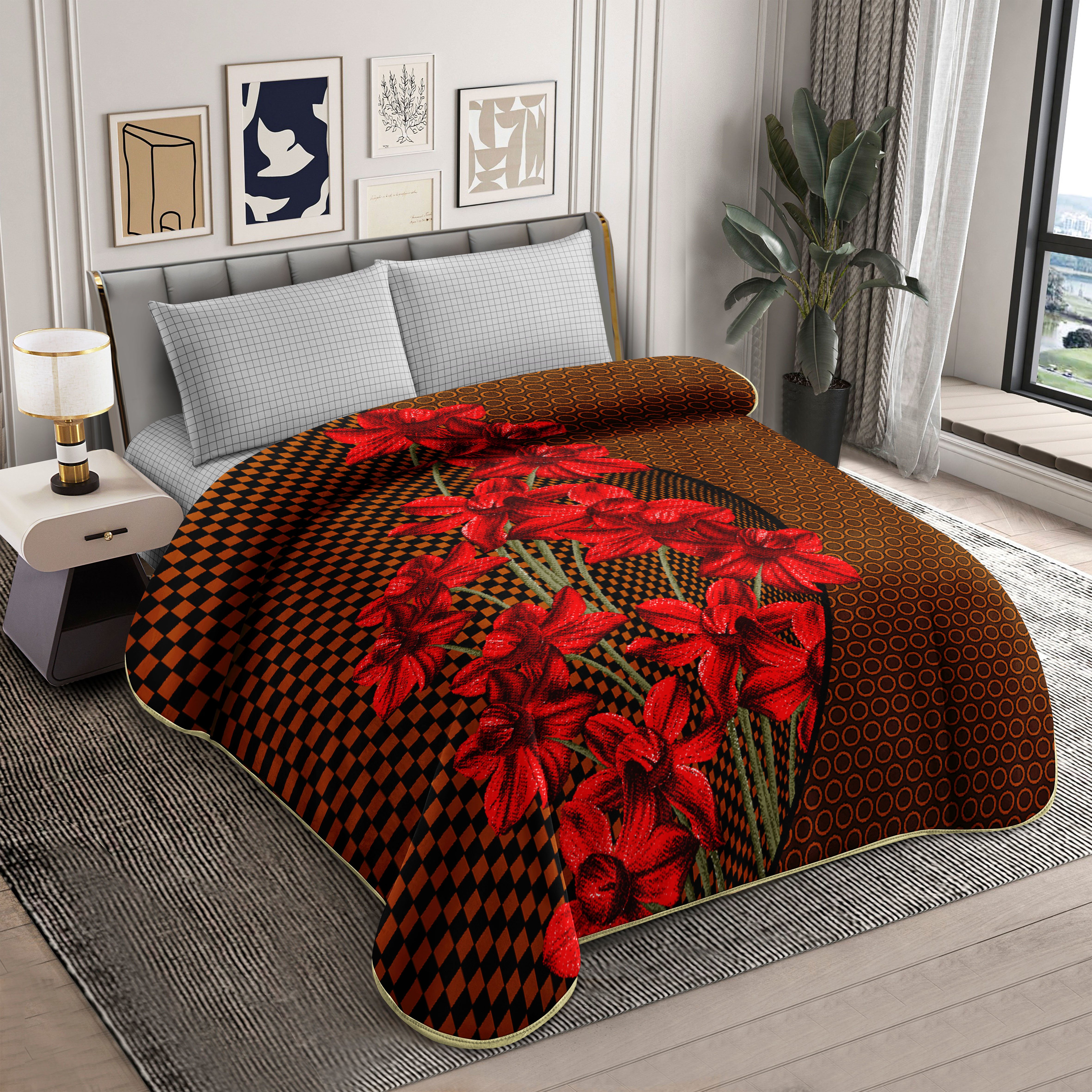 Middle East blanket export, foreign trade floral pattern Raschel blankets, cloud blankets, composite blankets wholesale and customization, large double size warm and soft multi-color velvet blankets, home living room cover blankets, winter warm and casual blankets, thick bed blankets details Picture