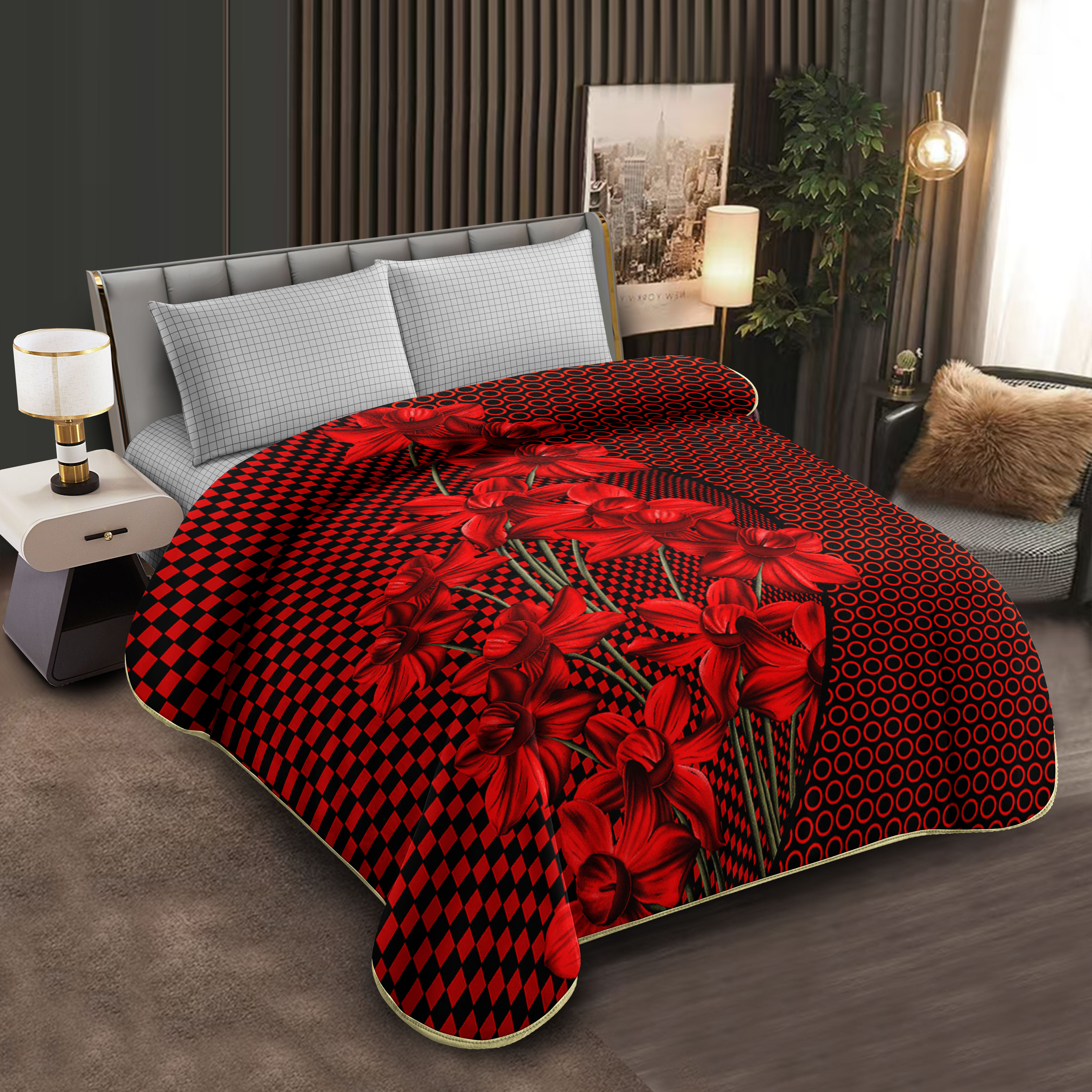 Middle East blanket export, foreign trade floral pattern Raschel blankets, cloud blankets, composite blankets wholesale and customization, large double size warm and soft multi-color velvet blankets, home living room cover blankets, winter warm and casual blankets, thick bed blankets