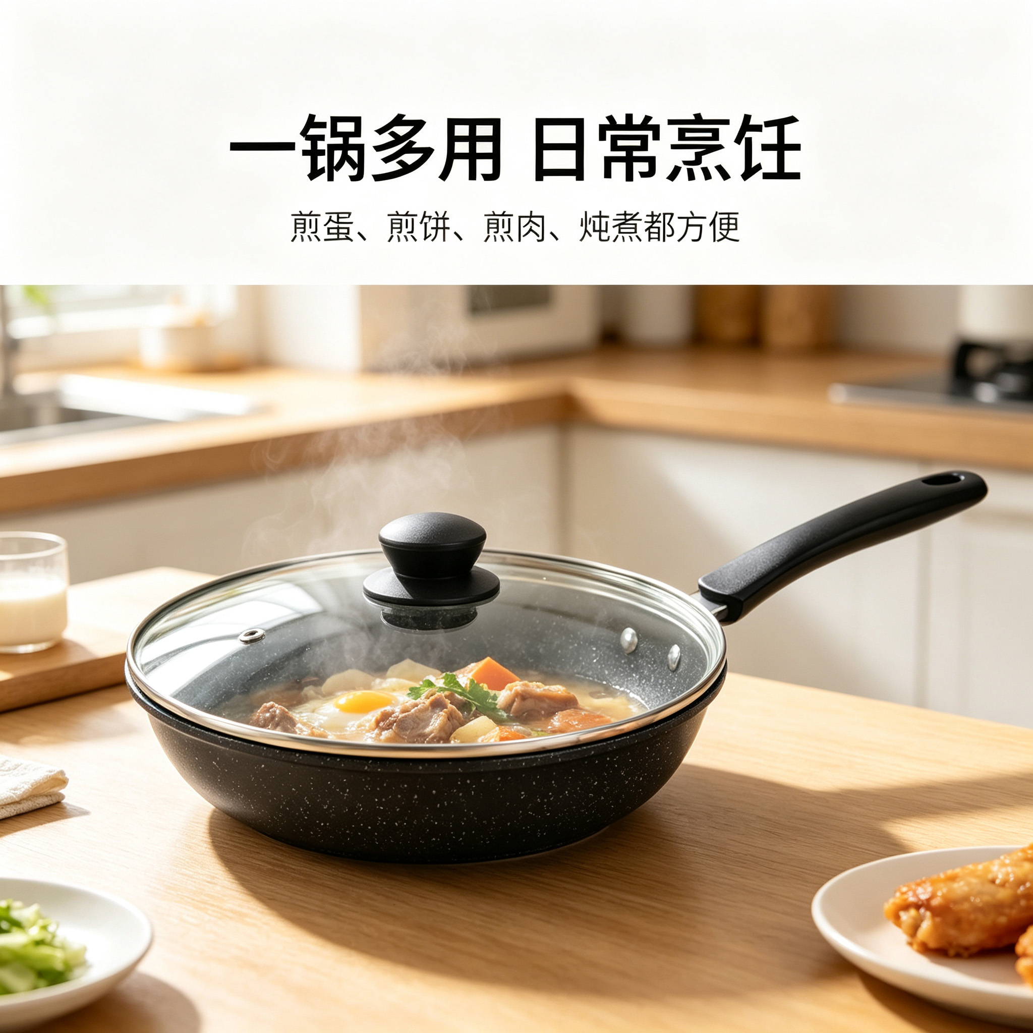 CGUCOOK Cross-border tourmaline Non-stick Frying pan for eggs and steaks, carbon steel tourmaline non-stick frying plate for home use, available in 24/26/28cm details Picture