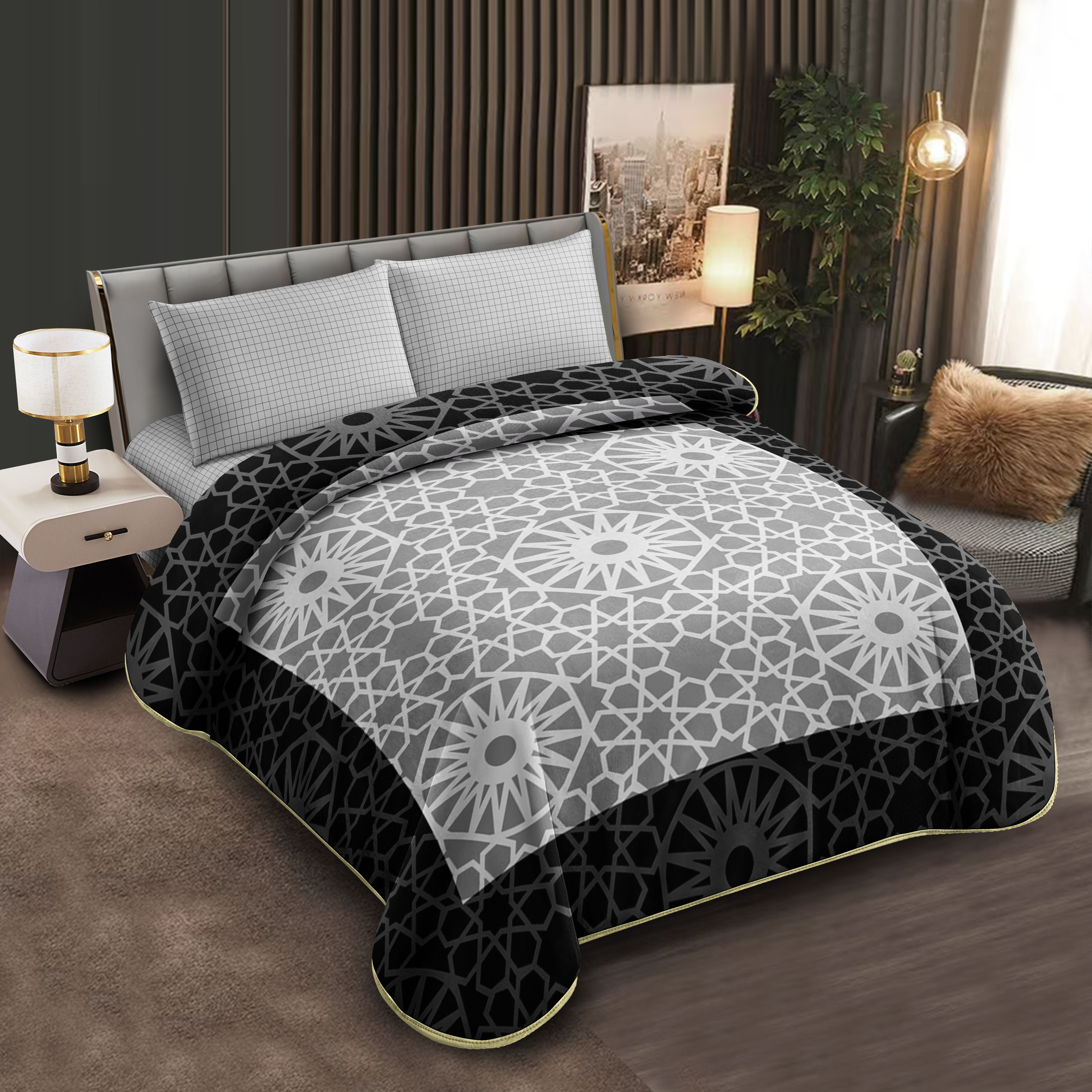 Middle East blanket export, foreign trade, floral pattern Raschel blankets, cloud blankets, composite blankets wholesale, customization, large double size modern simple black and white geometric pattern bedding sets, pure cotton bed sheets, quilt covers, bed caps, bedspreads, bedding, beds