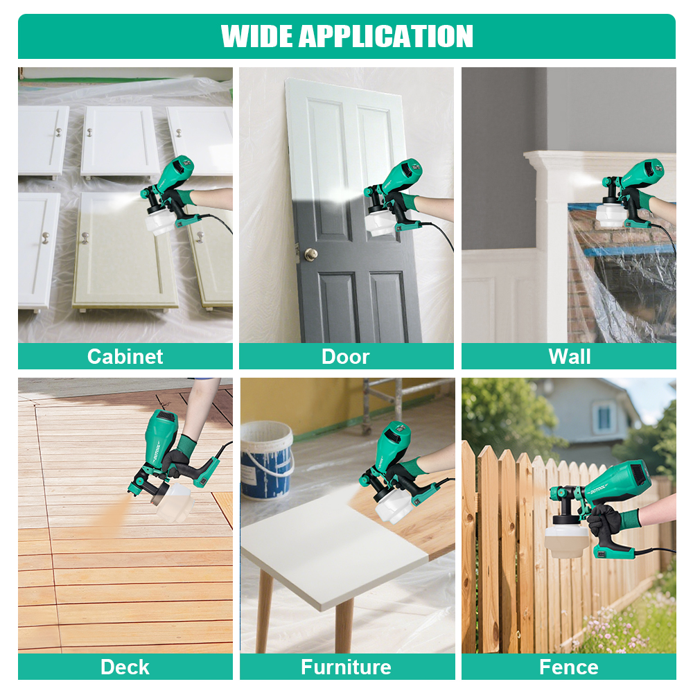 The DOTOOL DTL300 500W electric spray gun is an electric sprayer set suitable for most painting projects, with adjustable flow control Item Picture