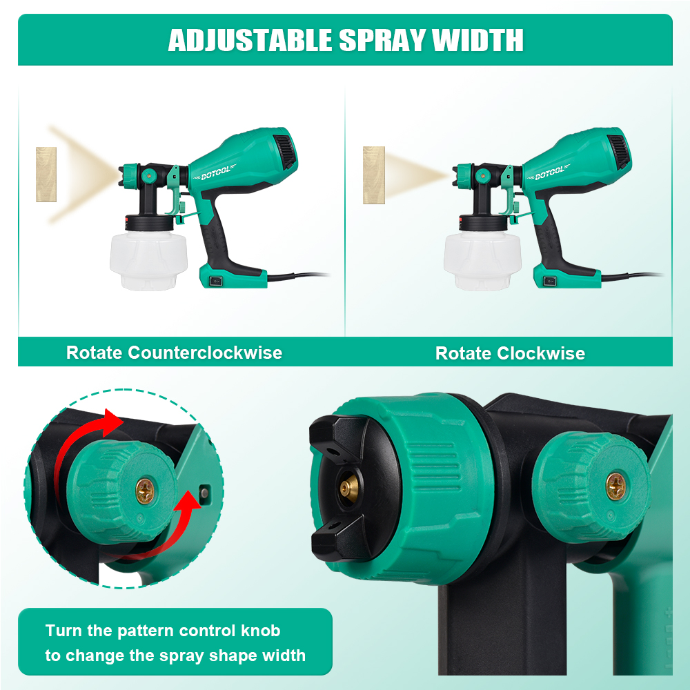 The DOTOOL DTL300 500W electric spray gun is an electric sprayer set suitable for most painting projects, with adjustable flow control Specification image