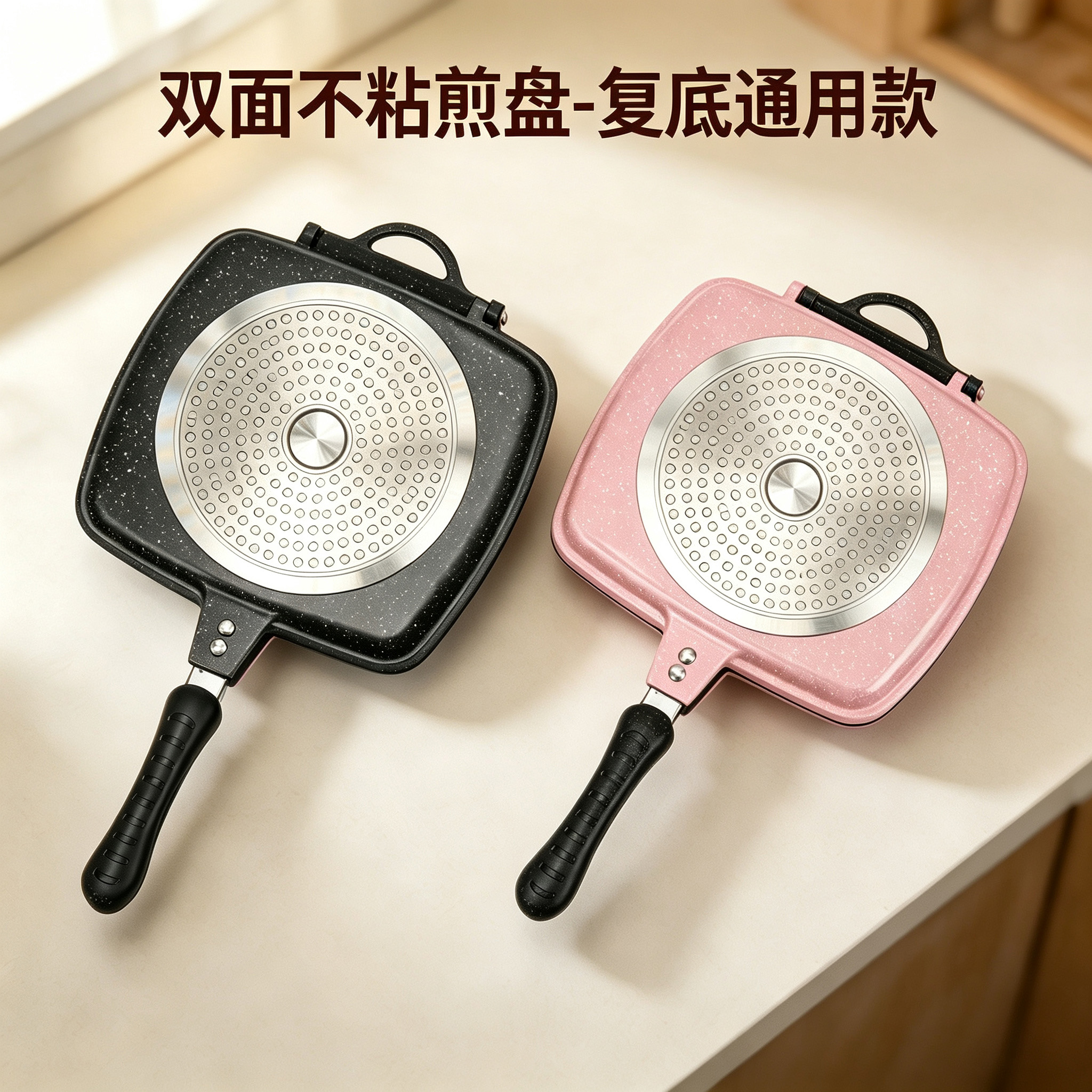 CGUCOOK Double-sided non-stick frying pan, Korean pancake, double-sided baking pan, frying pan, micro-pressure double-sided frying dumplings, heating flat non-stick pan, gas stove, induction cooker, universal