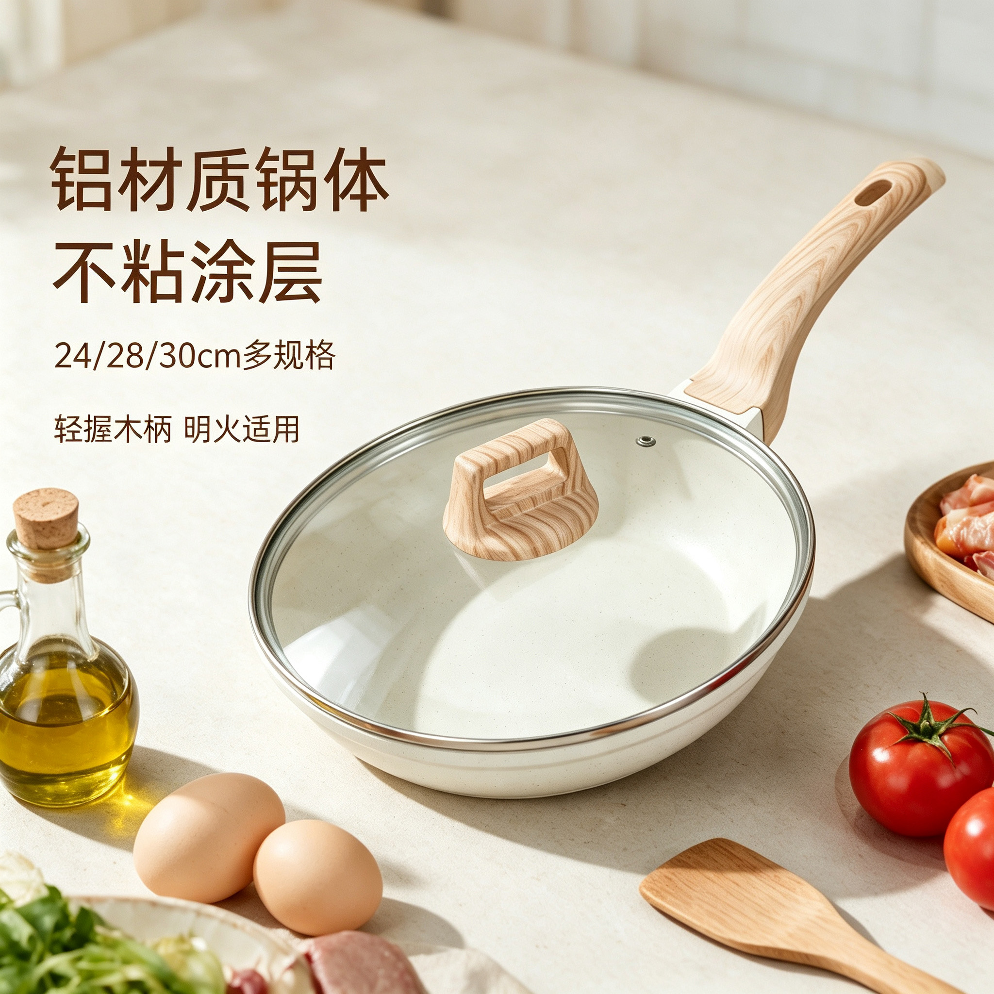 CGUCOOK die-cast aluminum non-stick frying pan, household tourmaline flat pan, smoke-free non-stick aluminum pan, steak frying pan, breakfast pan, egg and pancake pan details Picture