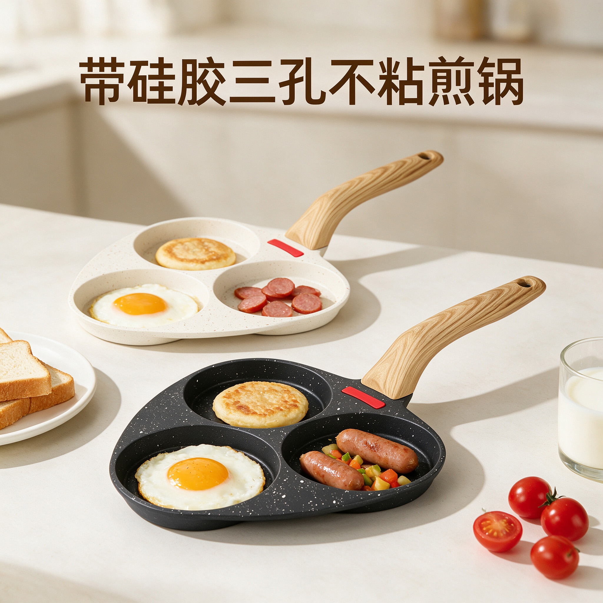 CGUCOOK three-hole non-stick frying pan, egg frying pan, home breakfast, Mai Fan stone egg frying pan, poached egg pan, egg burger, non-stick flat aluminum pan, frying plate