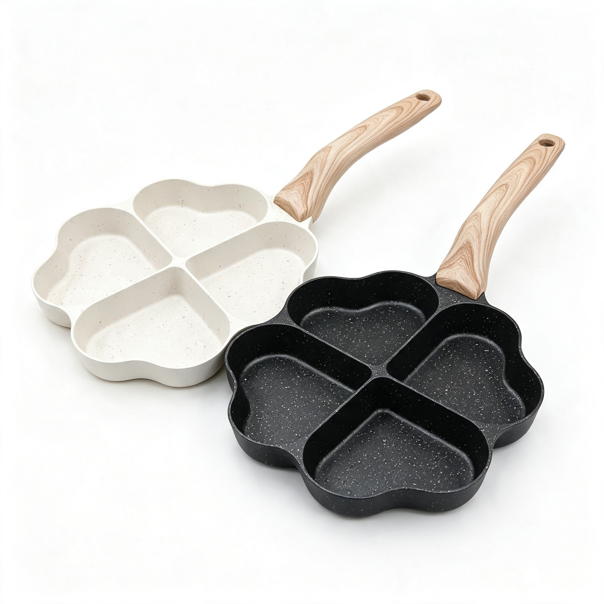 CGUCOOK Four-hole heart-shaped Non-stick Frying pan, household tourmaline breakfast pan, mini fried egg flat non-stick egg dumpling pan, hamburger fried egg pan, heart-shaped four-hole frying plate Item Picture