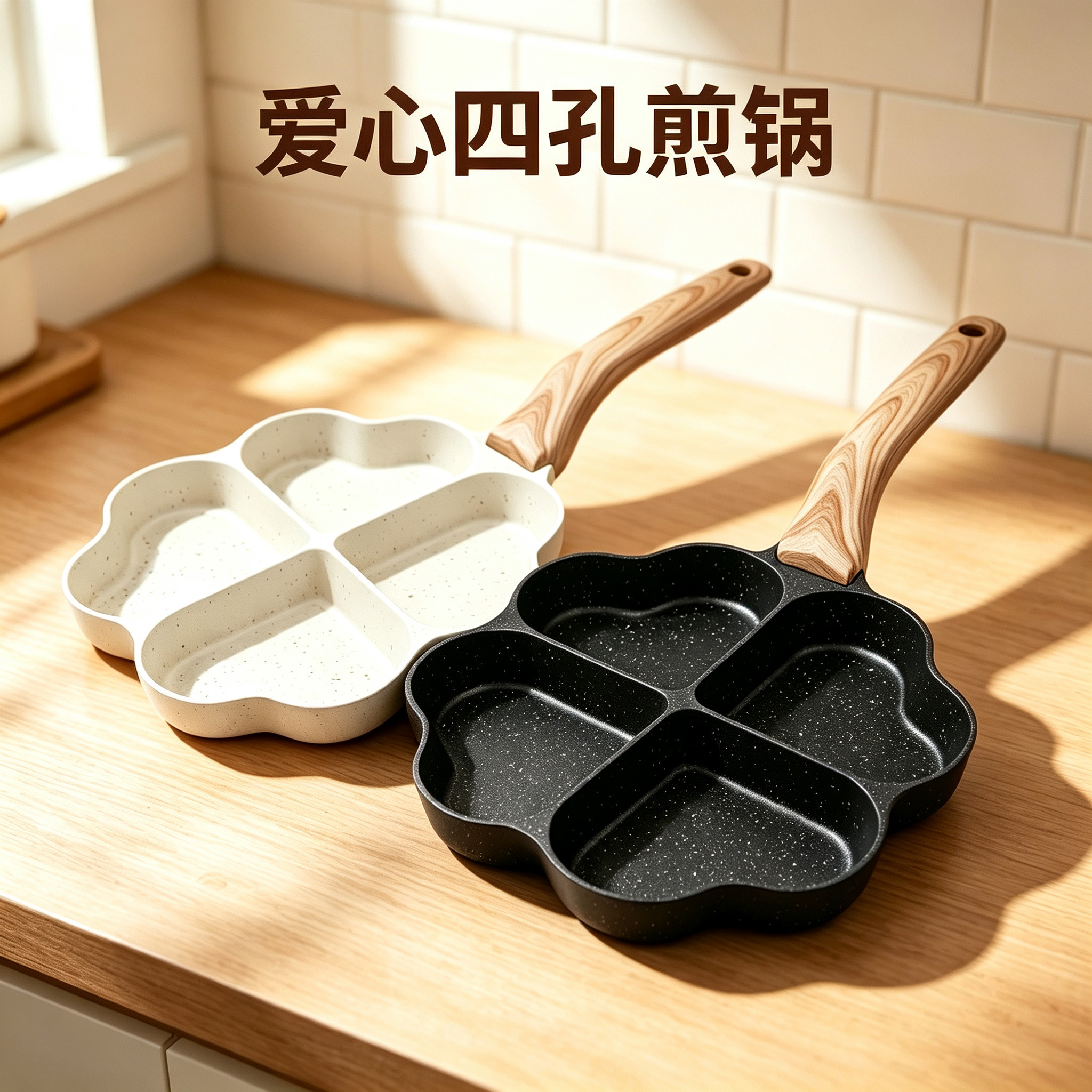 CGUCOOK Four-hole heart-shaped Non-stick Frying pan, household tourmaline breakfast pan, mini fried egg flat non-stick egg dumpling pan, hamburger fried egg pan, heart-shaped four-hole frying plate