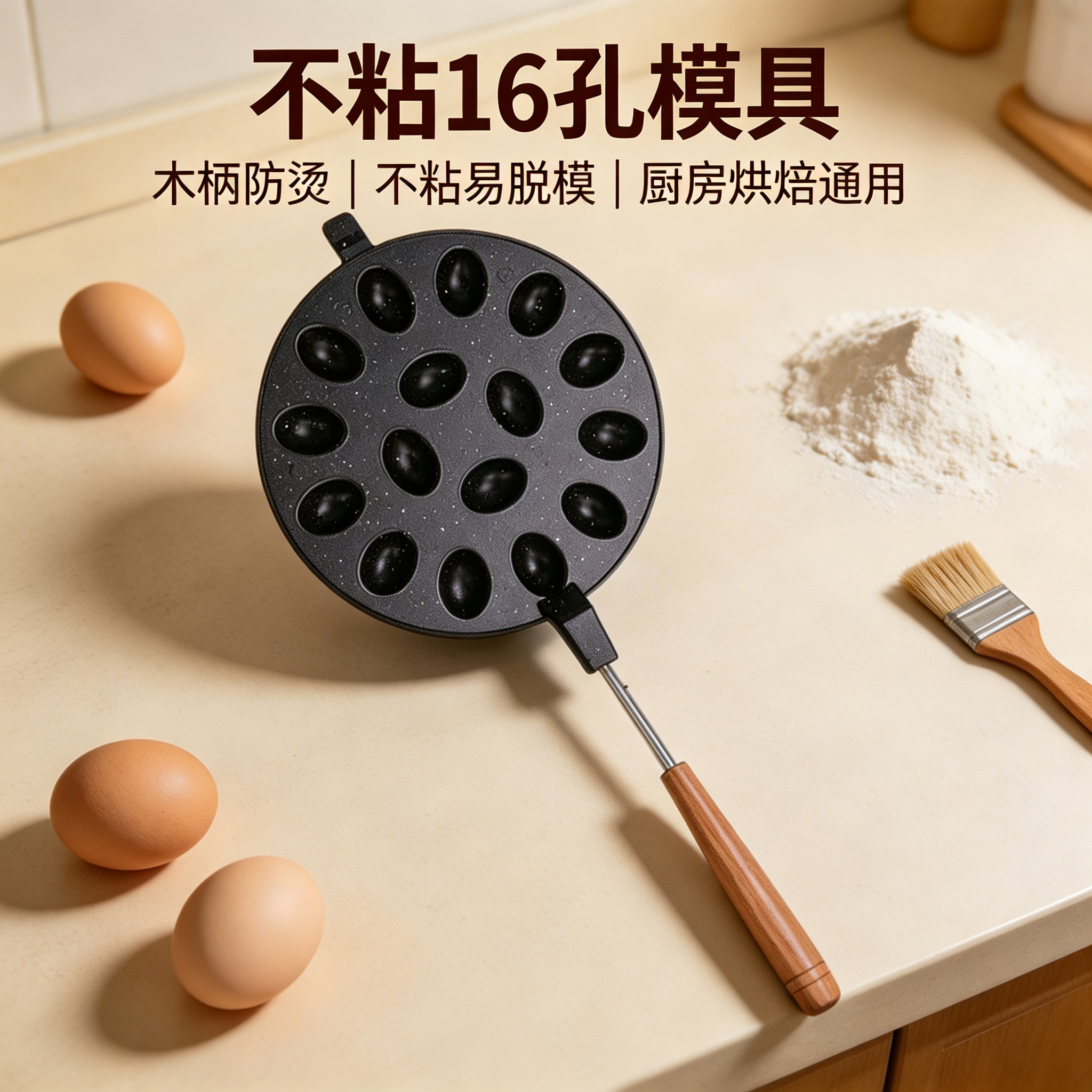 CGUCOOK household 9-hole egg waffle machine mold, 12-hole commercial electric heating gas egg waffle machine mold, 16-hole non-stick baking machine, egg waffle pancake pot Specification image