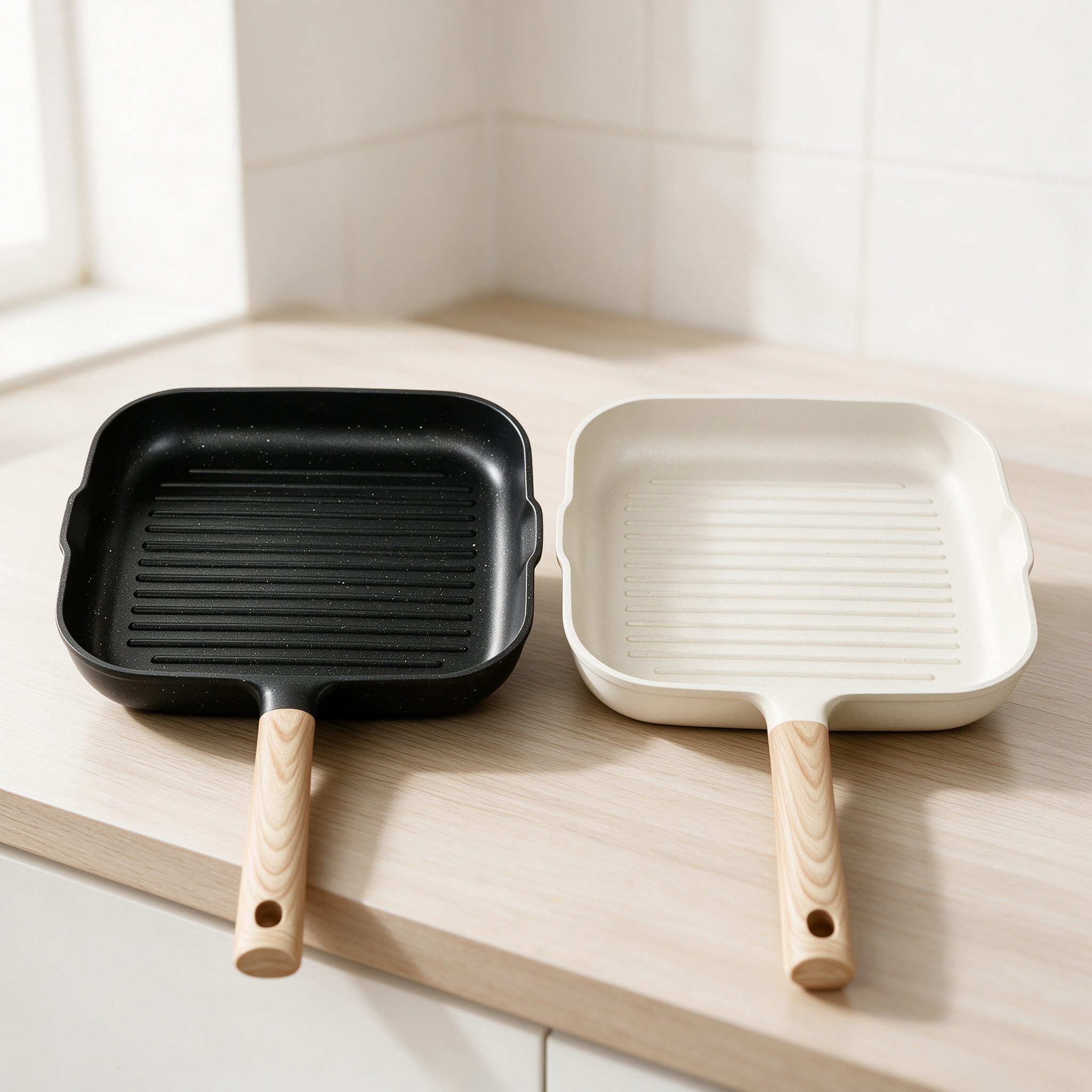 CGUCOOK Large steak frying pan, tourmaline non-stick pan, household egg and steak frying, wooden-handled aluminum pan, multi-functional breakfast induction cooker, flat pan, frying plate Specification image