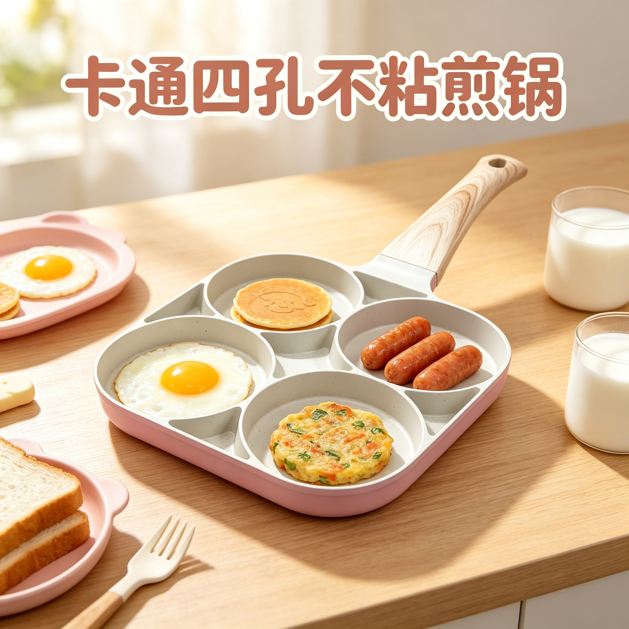CGUCOOK Cartoon Foundation Four-hole Non-stick frying pan Animal patterned Egg Frying pan Home Breakfast Non-stick Frying Pan Wheat Rice Stone Egg Dumplings Burger Non-stick Flat pan