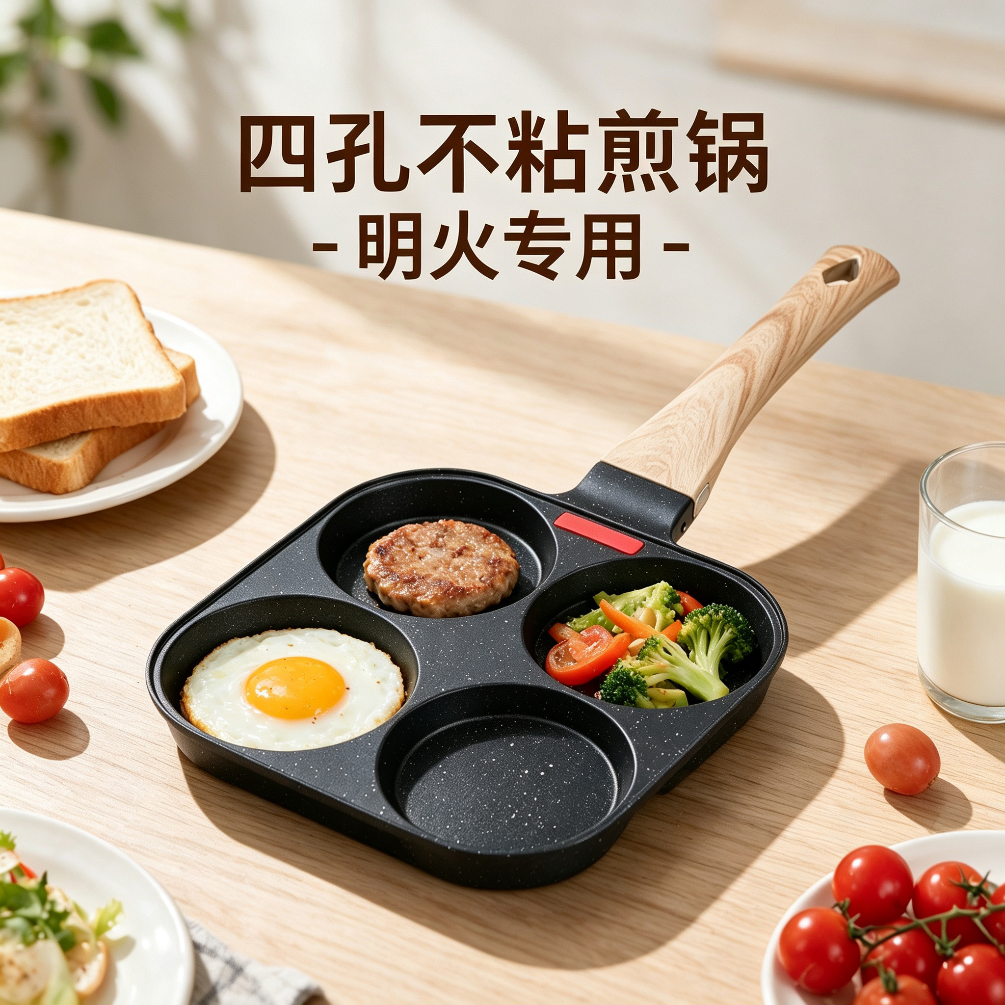 CGUCOOK silicone four-hole non-stick frying pan, household egg frying pan mold, egg frying breakfast pan, egg hamburger pan, non-stick pan, frying pan, flat aluminum pan, special for open flame