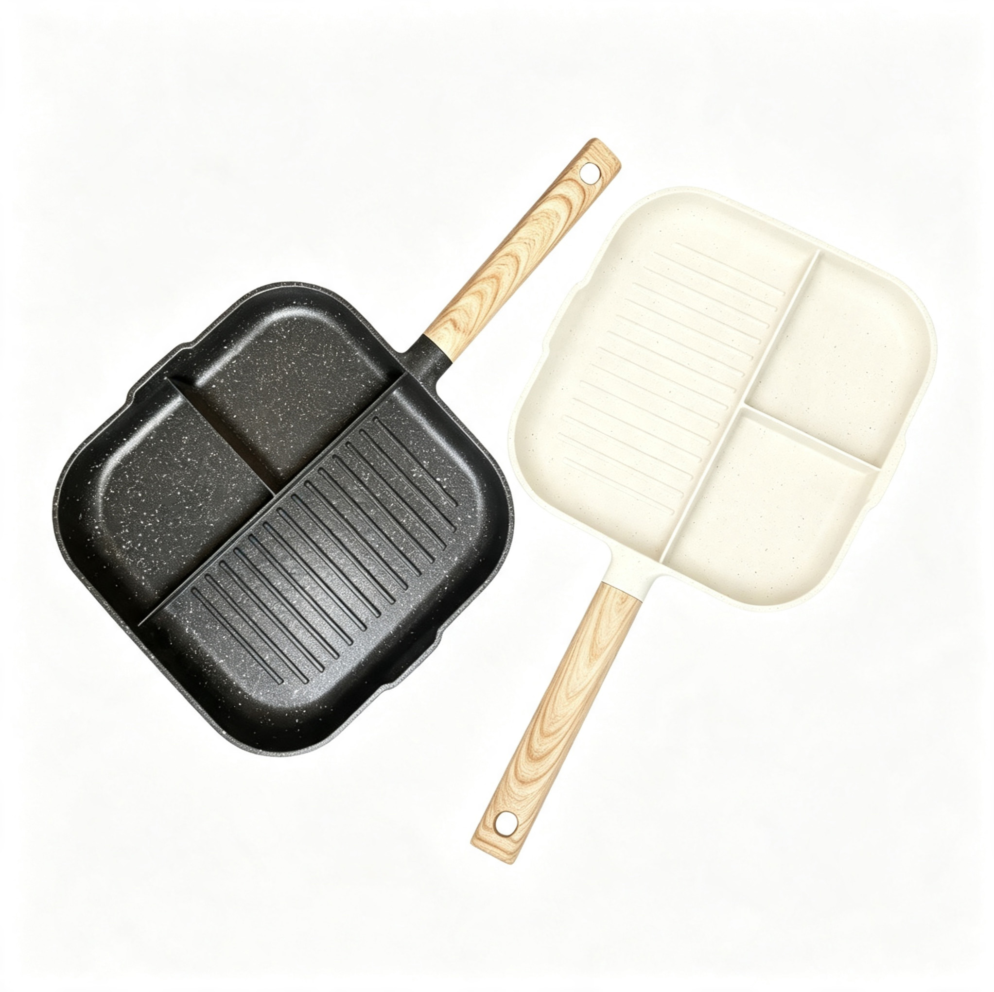CGUCOOK large-sized multi-functional non-stick frying pan, tourmaline non-stick pan, household egg and steak frying pan, wooden handle frying pan, aluminum pan, multi-functional breakfast induction cooker, flat pan Item Picture