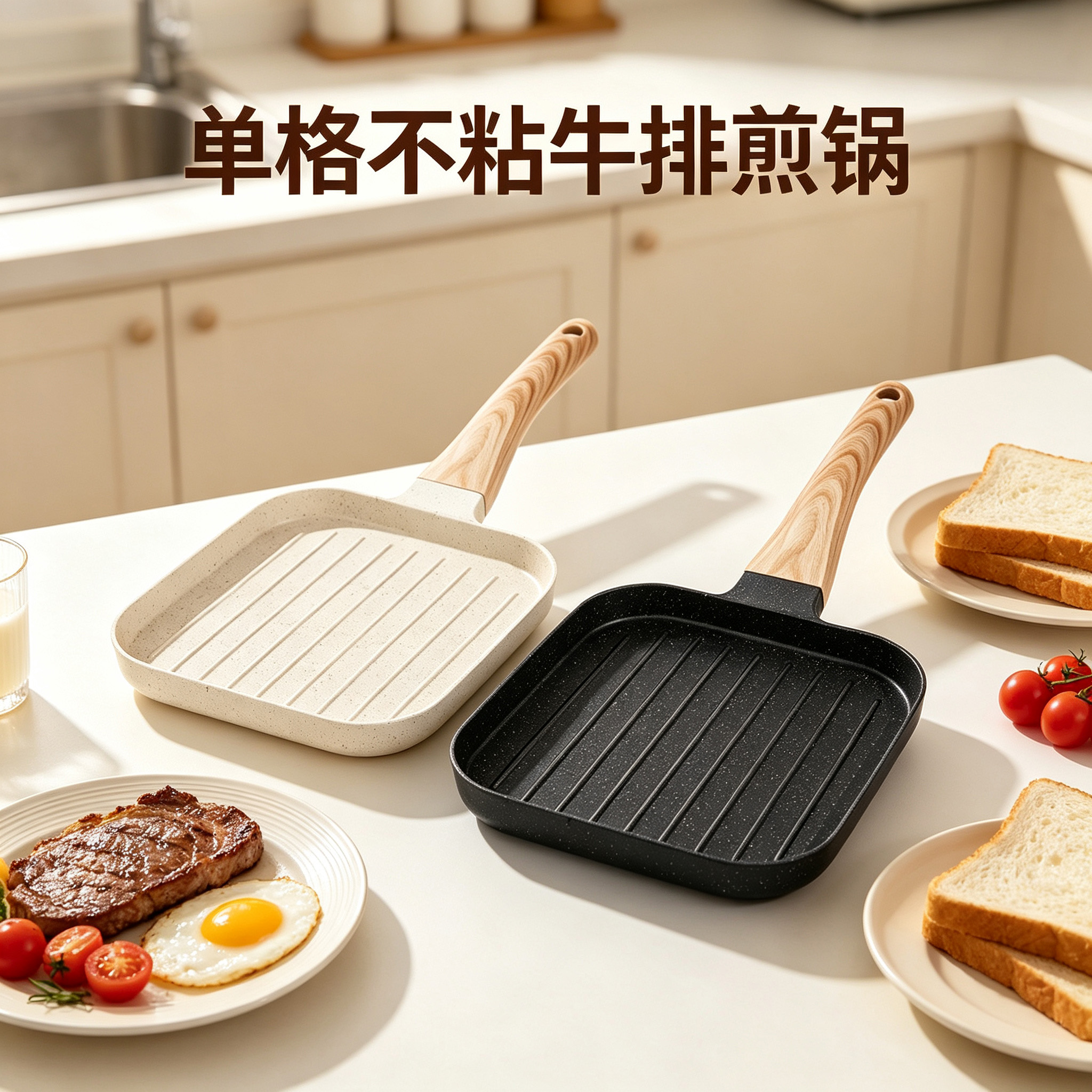 CGUCOOK single-compartment non-stick steak frying pan, household mica stone kitchen flat pan, non-stick aluminum pan, striped egg frying pan, breakfast egg sandwich frying pan, steak pan