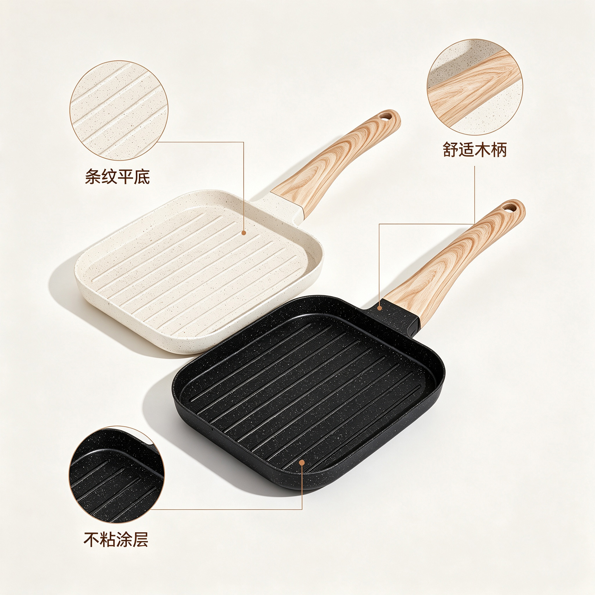 CGUCOOK single-compartment non-stick steak frying pan, household mica stone kitchen flat pan, non-stick aluminum pan, striped egg frying pan, breakfast egg sandwich frying pan, steak pan Specification image