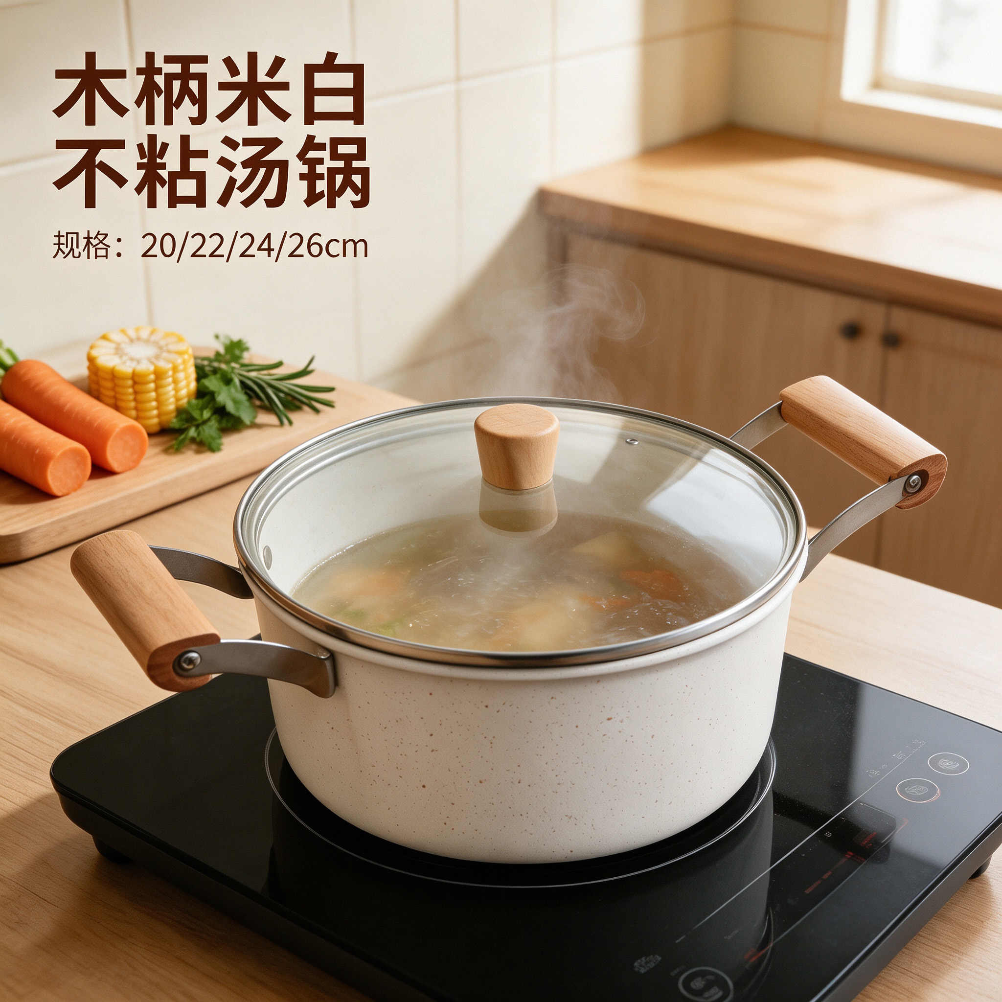 CGUCOOK cross-border blast sartén de piedra de arroz con mango de madera arroz blanco antiadherente ánforas sartén japonés crema antiadherente cocina de inducción universal