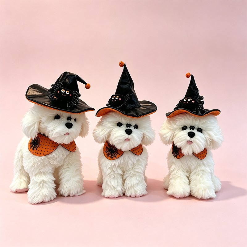 Halloween puppy plush toys, cute cartoon animal dogs, cultural and creative festival souvenirs, wholesale available for export, pet puppies, wizard hats, scarves, saliva wipes, necklaces, sets, Halloween costumes, pet accessories, pet supplies