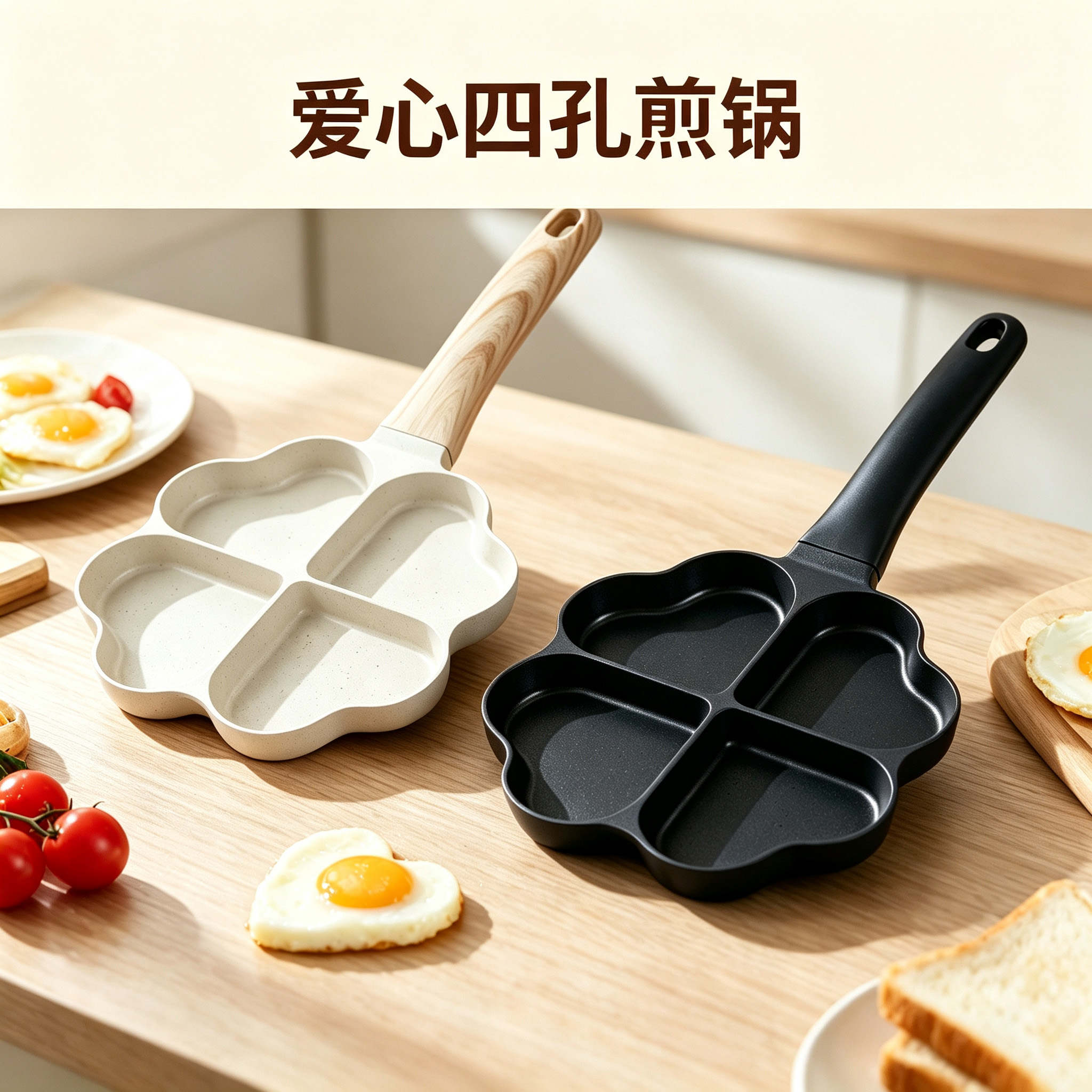 CGUCOOK爱心四孔煎锅家用麦饭石早餐锅迷你煎蛋煎锅平底不粘蛋饺锅爱心四孔铝锅烤盘汉堡煎蛋锅详情1