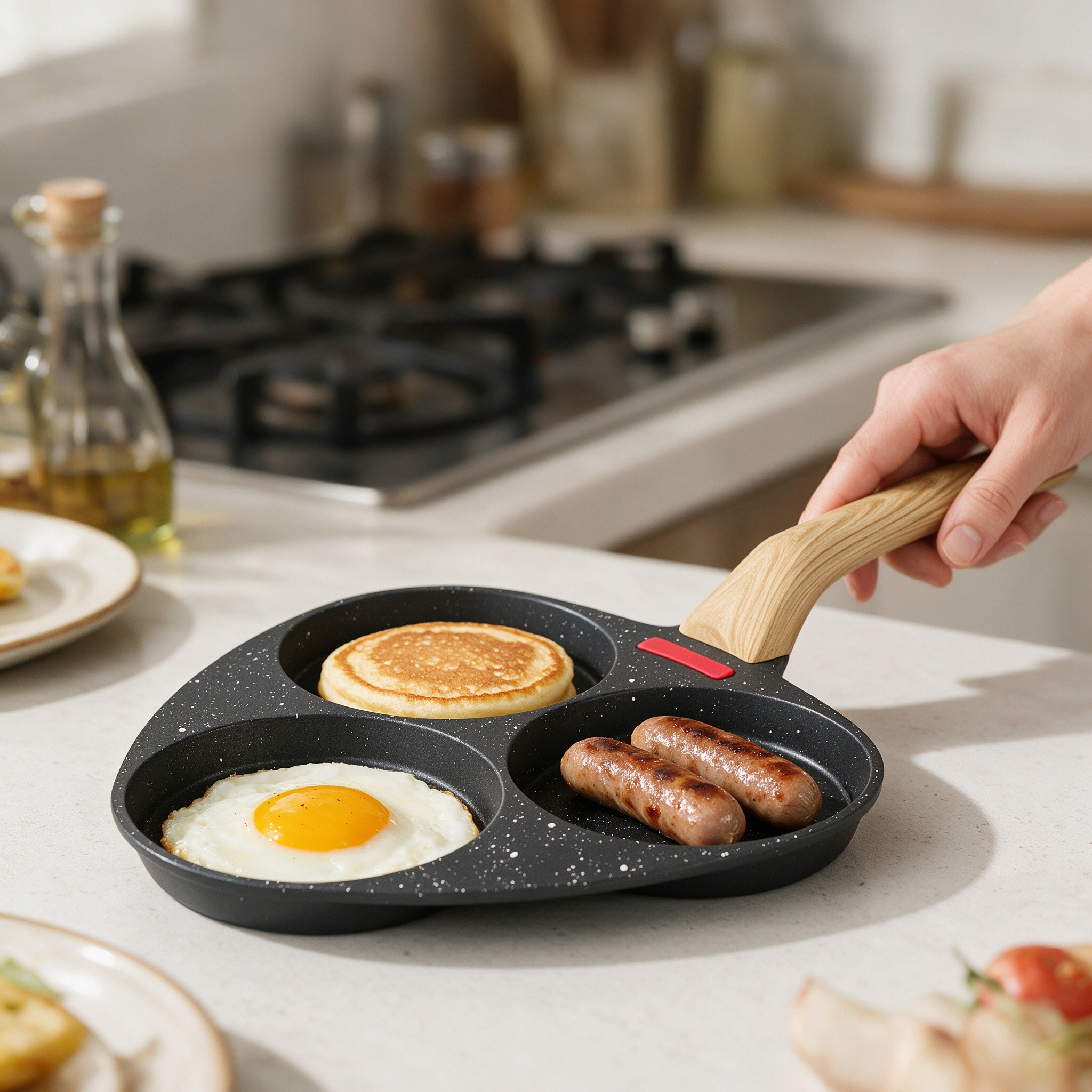 CGUCOOK three-hole non-stick frying pan, egg frying pan, home breakfast, Mai Fan stone egg frying pan, poached egg pan, egg burger, non-stick flat aluminum pan, frying plate Specification image