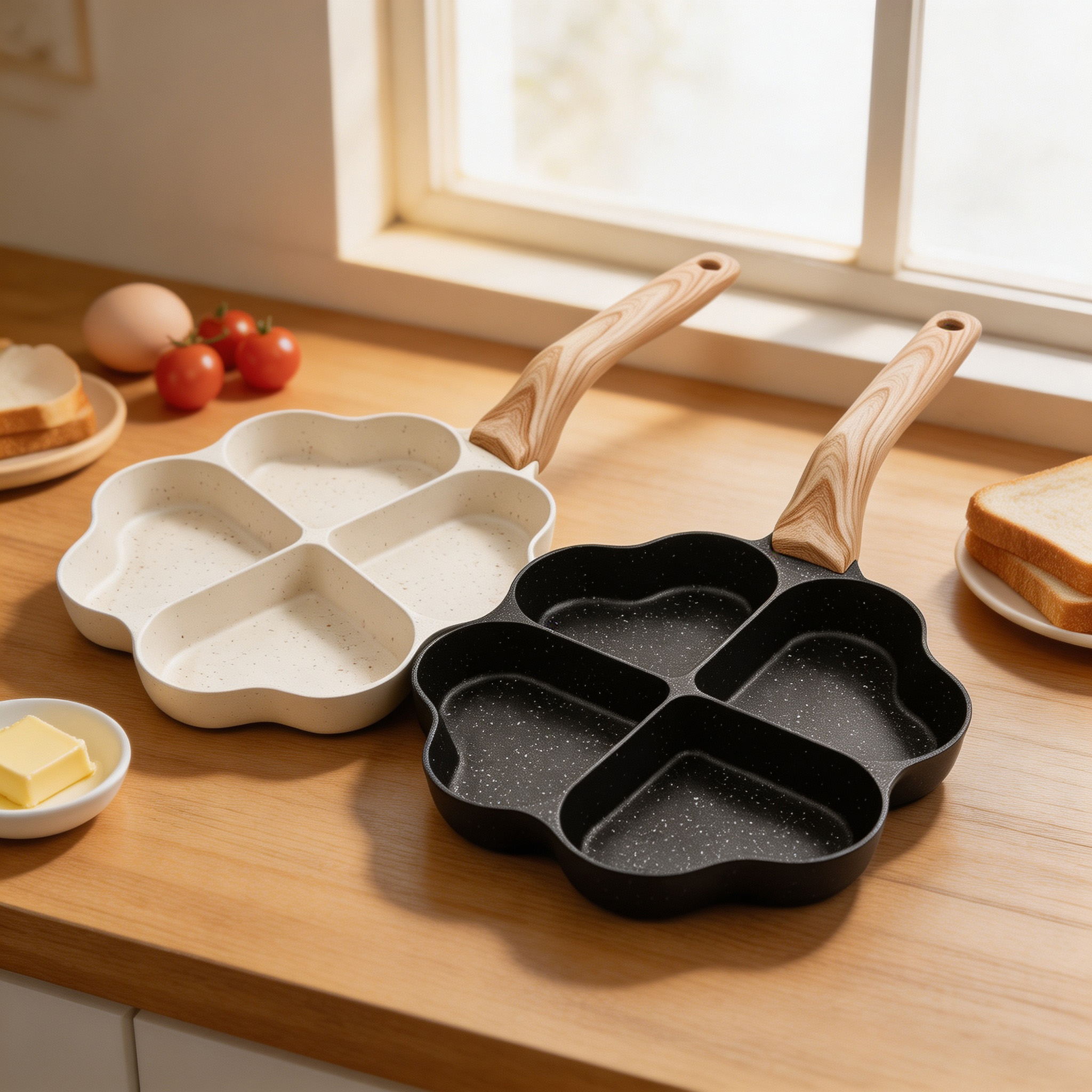 CGUCOOK Four-hole heart-shaped Non-stick Frying pan, household tourmaline breakfast pan, mini fried egg flat non-stick egg dumpling pan, hamburger fried egg pan, heart-shaped four-hole frying plate Specification image
