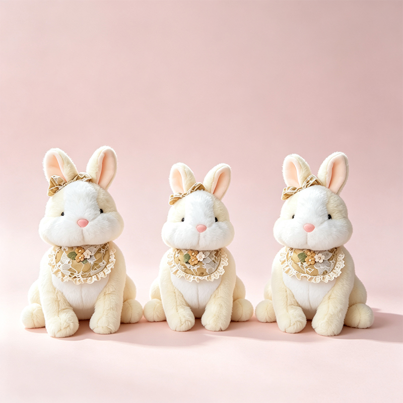 Vestido conejo pequeño versión sentada muñeca de peluche muñeca de juguete para el hogar dibujos animados lindos juguetes de animales comercio exterior al por mayor tres muñecas de conejo blanco rosado lindo muñeco para usar encaje babero arco moe suave regalos para niños