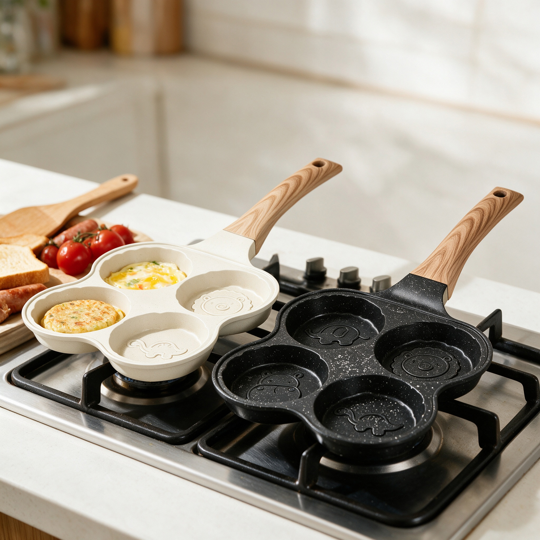 CGUCOOK Animal Four-hole Non-stick Frying pan, home cartoon egg Frying pan, egg hamburger pan, non-stick frying pan, mold flat pan, portable and universal frying plate Specification image