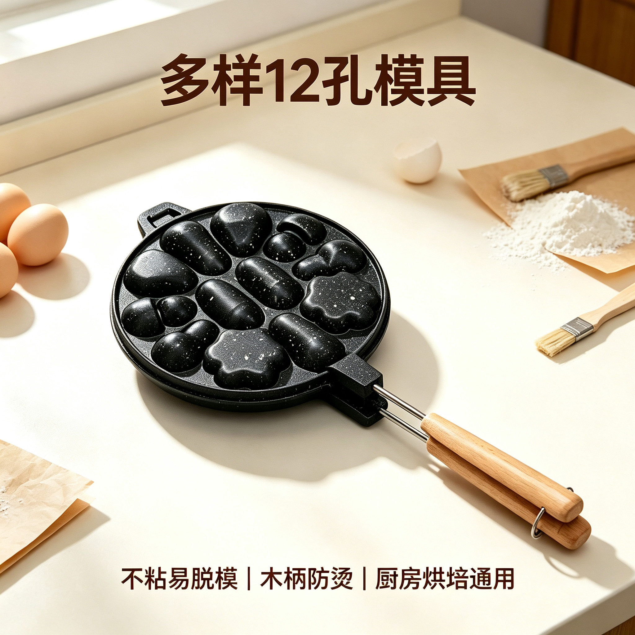 CGUCOOK household 9-hole egg waffle machine mold, 12-hole commercial electric heating gas egg waffle machine mold, 16-hole non-stick baking machine, egg waffle pancake pot Application Scenario