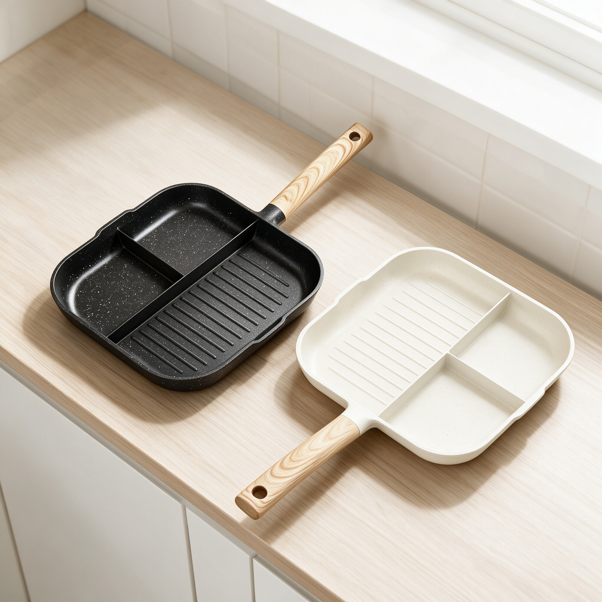 CGUCOOK large-sized multi-functional non-stick frying pan, tourmaline non-stick pan, household egg and steak frying pan, wooden handle frying pan, aluminum pan, multi-functional breakfast induction cooker, flat pan Specification image