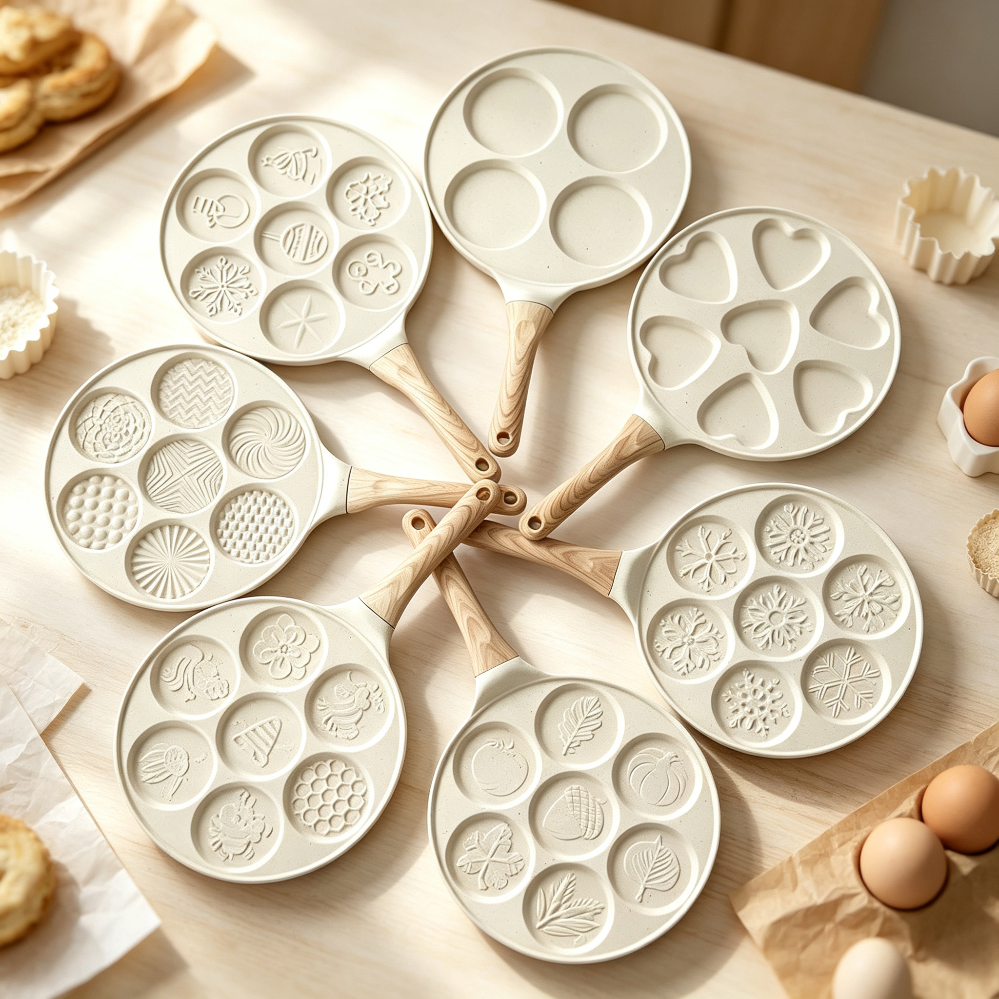 CGUCOOK non-stick pan, home seven-hole smiling cartoon pancake, Christmas seven-hole non-stick pan pancake baking pan, flat non-stick pan, egg frying magic tool, flat pan