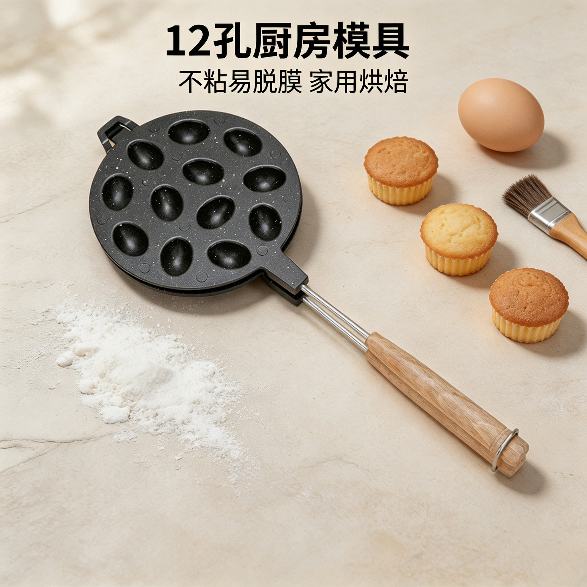 CGUCOOK household 9-hole egg waffle machine mold, 12-hole commercial electric heating gas egg waffle machine mold, 16-hole non-stick baking machine, egg waffle pancake pot details Picture