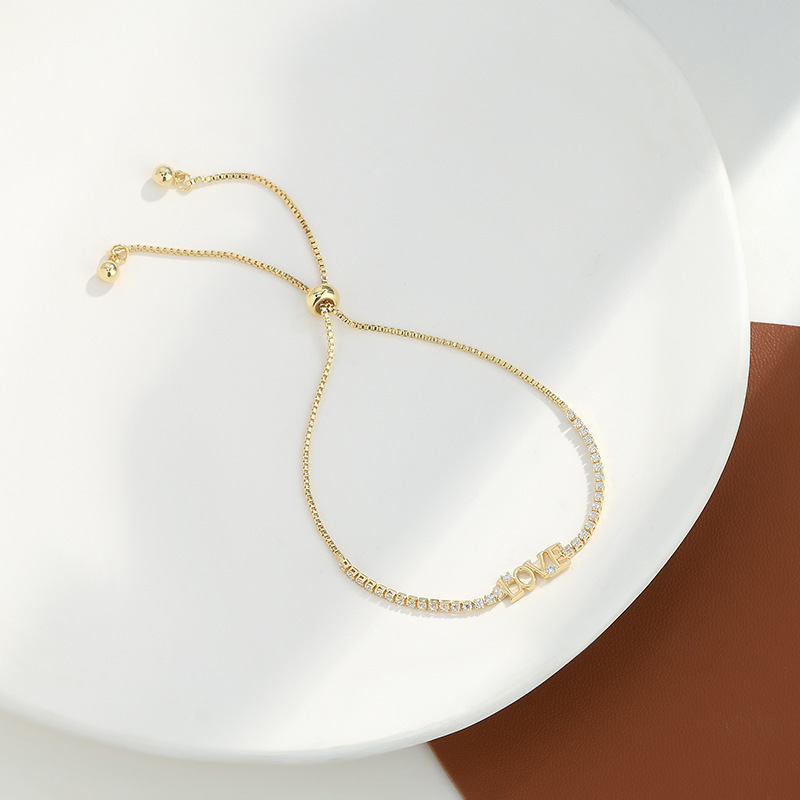 "LOVE letter pull-out diamond-encrusted bracelet for women, adjustable beads sliding, romantic proposal gift style. details Picture