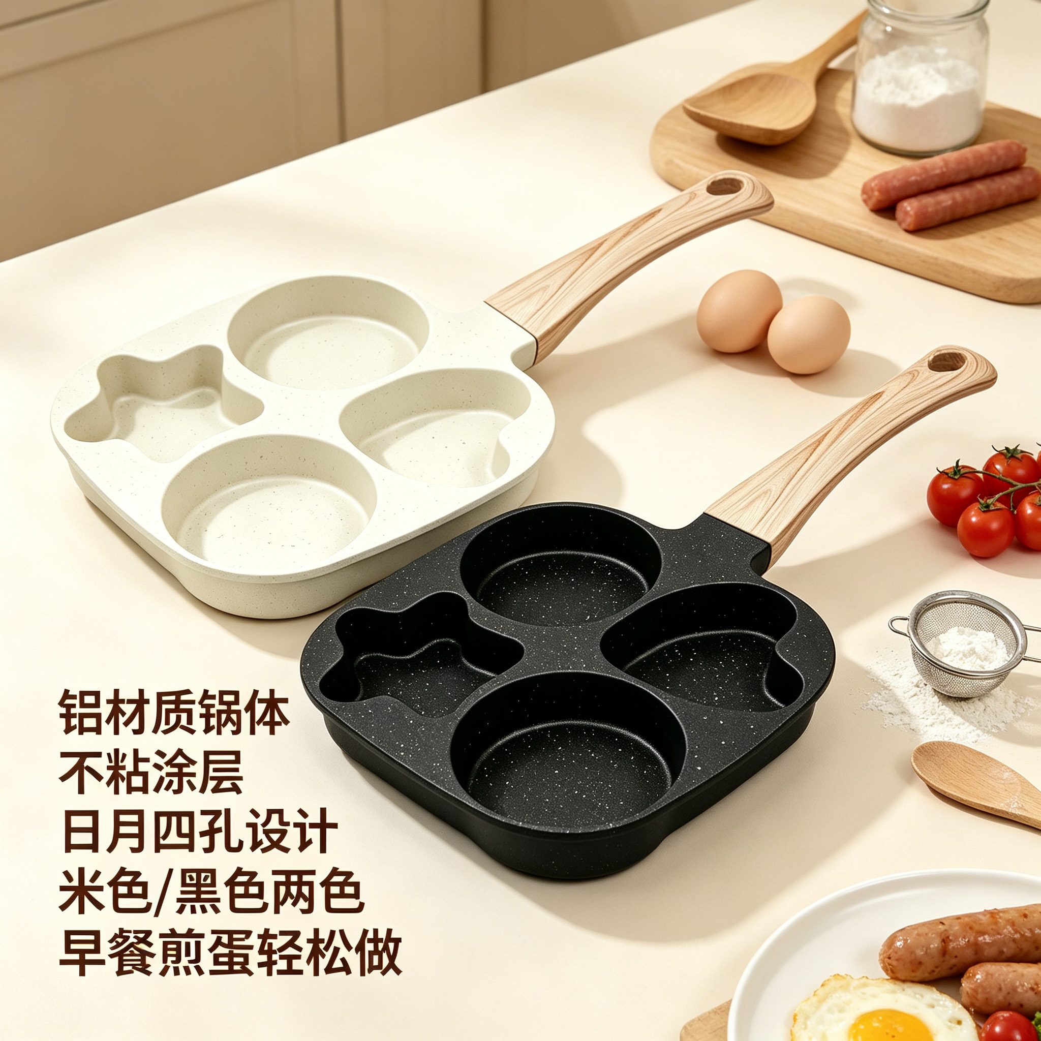 CGUCOOK Sun Moon Star Non-stick Frying Pan, Mica Stone Non-stick Aluminum Pan, Breakfast Egg and Hamburger Pan, Home Breakfast Pan, Steak and Small Frying pan, gas universal details Picture