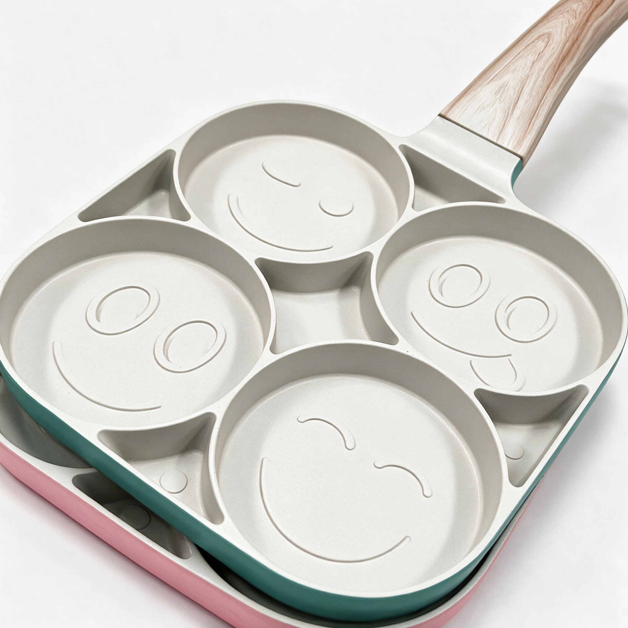 CGUCOOK Smiley Four-hole Non-stick frying pan with Pattern, home breakfast non-stick frying pan, tourmaline aluminum pan, non-stick flat pan for egg dumplings and hamburgers Specification image