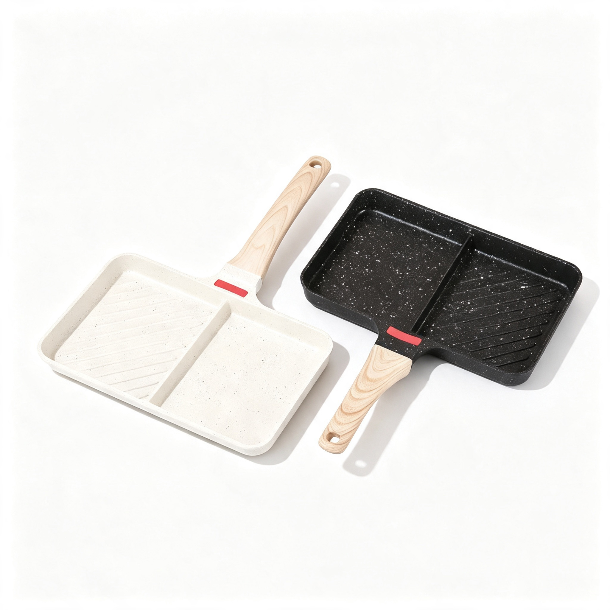 CGUCOOK Double-compartment non-stick frying pan, multi-functional steak frying pan for home kitchen, malted stone aluminum pan, compartments breakfast pan, flat pan, egg frying pan, non-stick pancake Item Picture