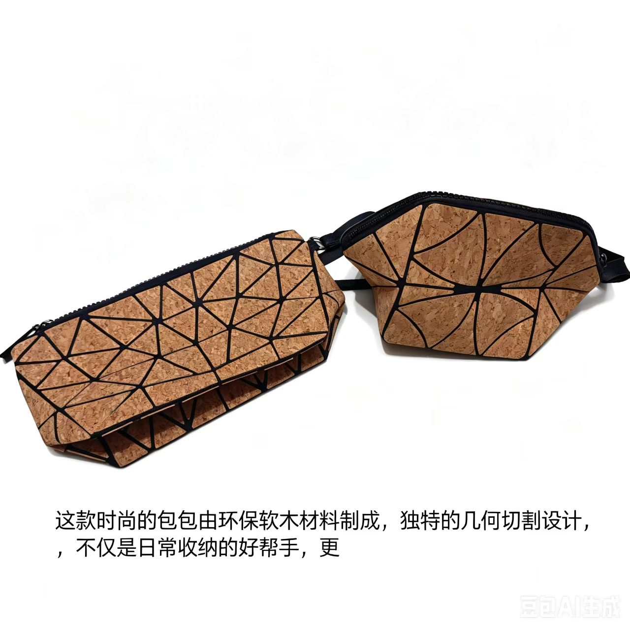 Fashionable geometric-cut cork bag, brown casual hand-held shoulder bag, women's bag, trendy and versatile full image