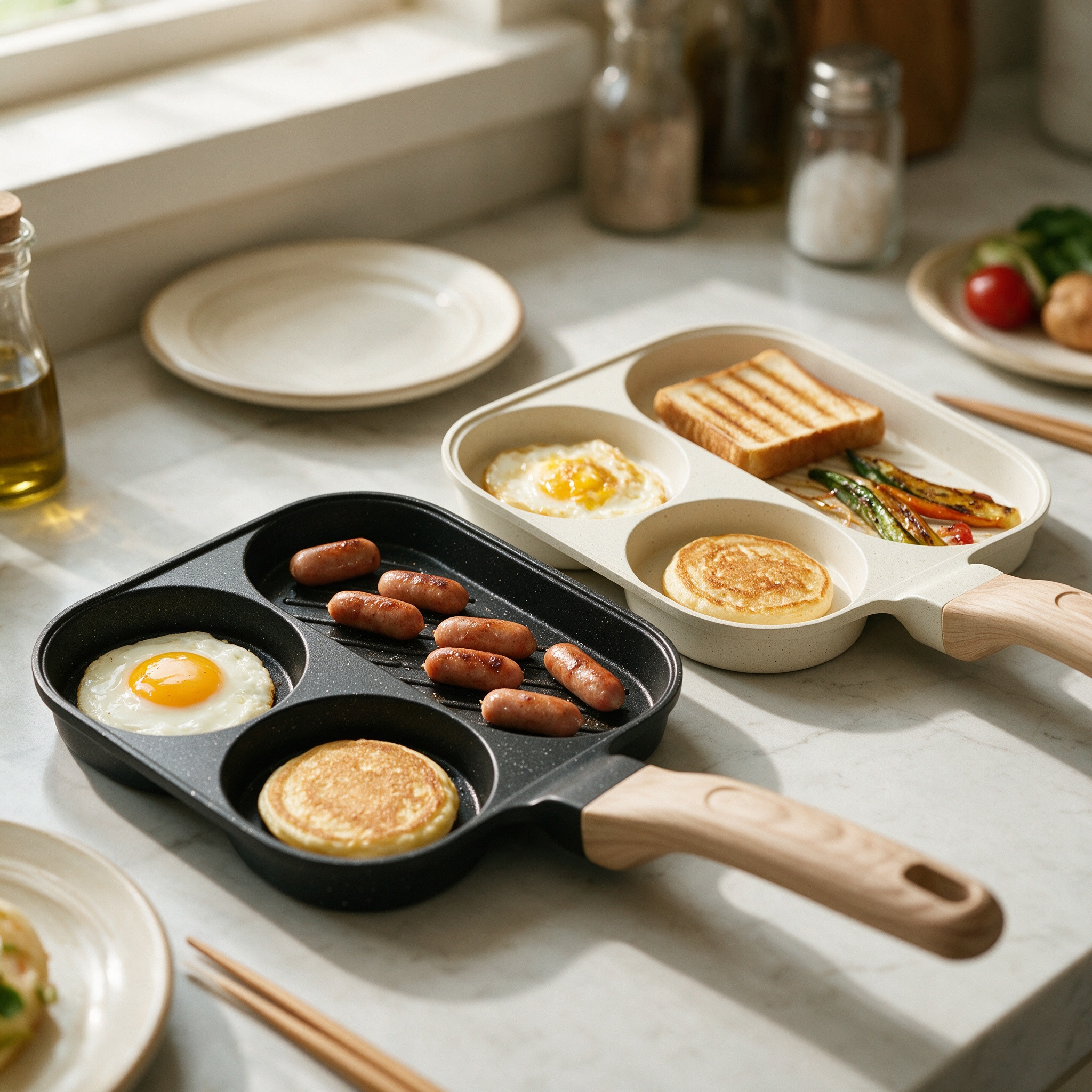 CGUCOOK three-hole non-stick frying pan, deepening egg burger pan, three-hole frying pan, non-stick egg burger pan, household non-stick aluminum pan, breakfast pan, egg frying flat pan details Picture