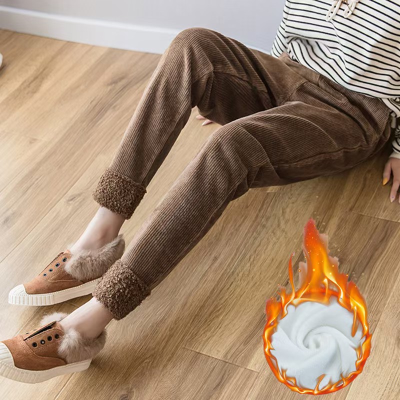 Fleece and thickened corduroy pants, women's sweatpants, warm in winter, high-waisted, slimming, versatile, tight-fitting Harem pants, radish pants undefined
