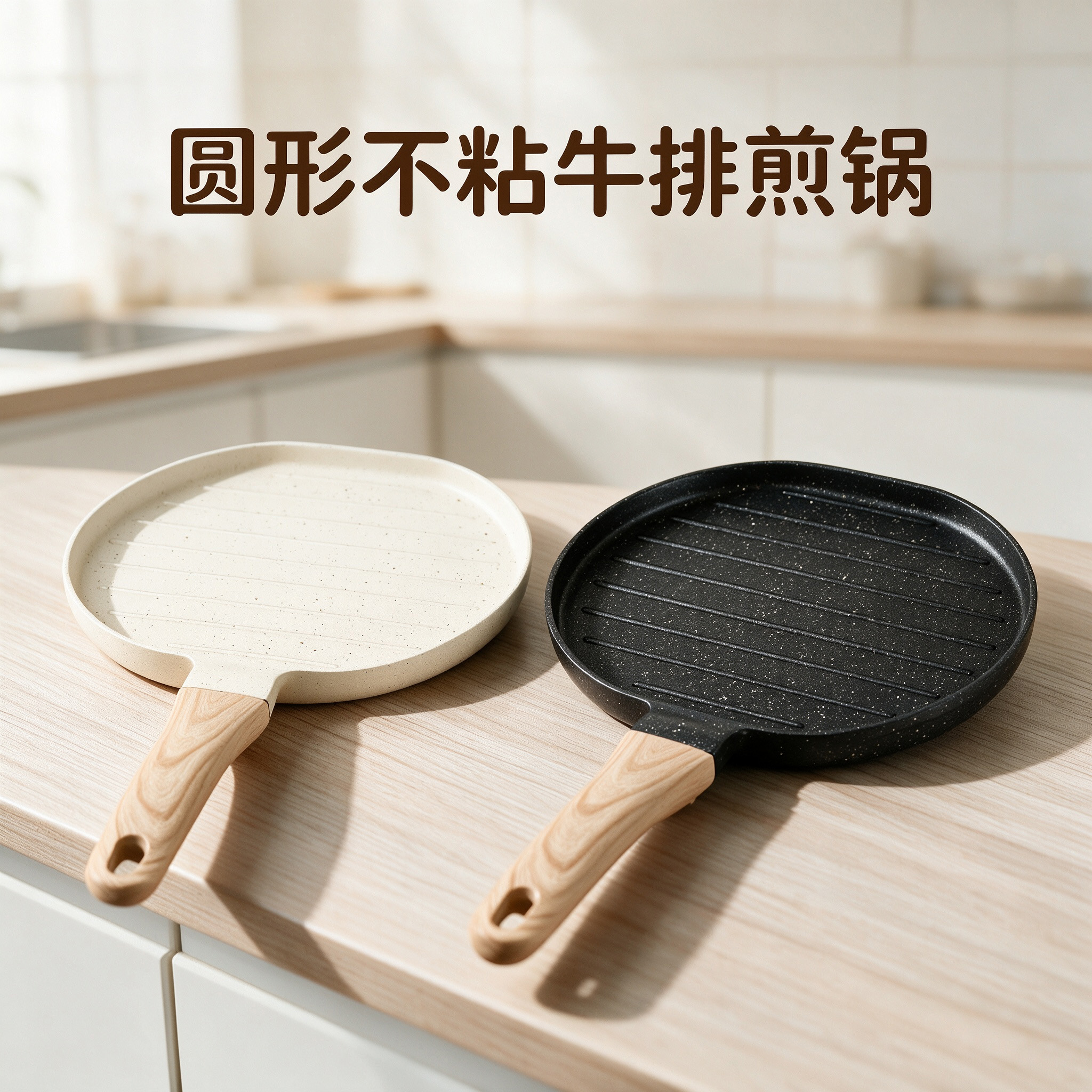CUCOOK Round non-stick steak Frying pan, aluminum alloy pan, flat striped steak frying pan, sausage frying universal non-stick pan, breakfast egg frying pan