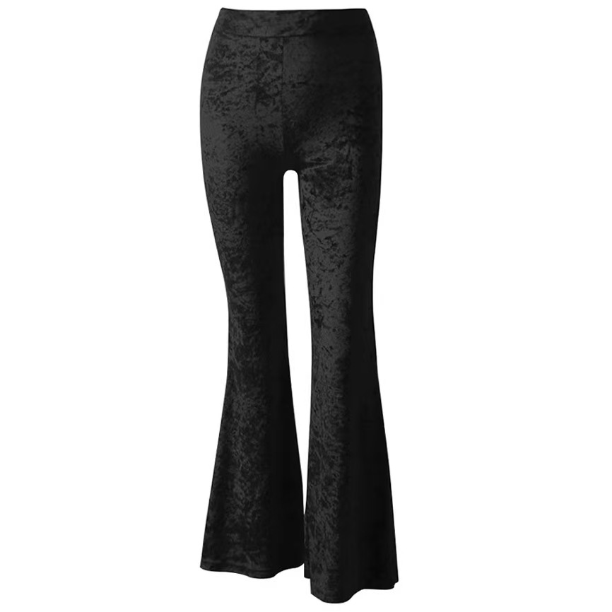 Dark retro autumn and winter black flared pants for women, ins European and American female student suede embossed casual long pants full image
