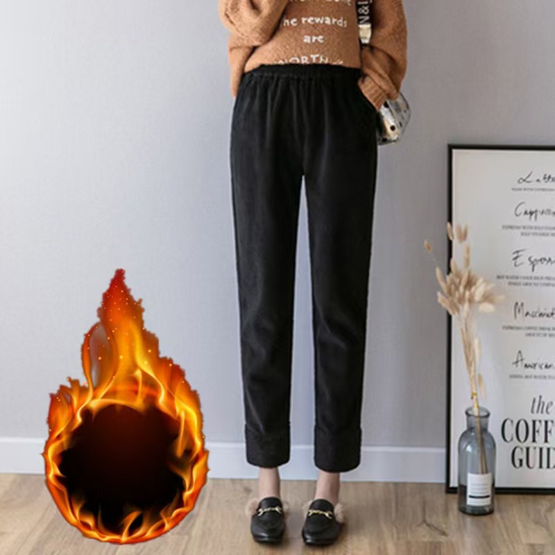 Fleece and thickened corduroy pants, women's sweatpants, warm in winter, high-waisted, slimming, versatile, tight-fitting Harem pants, radish pants Item Picture