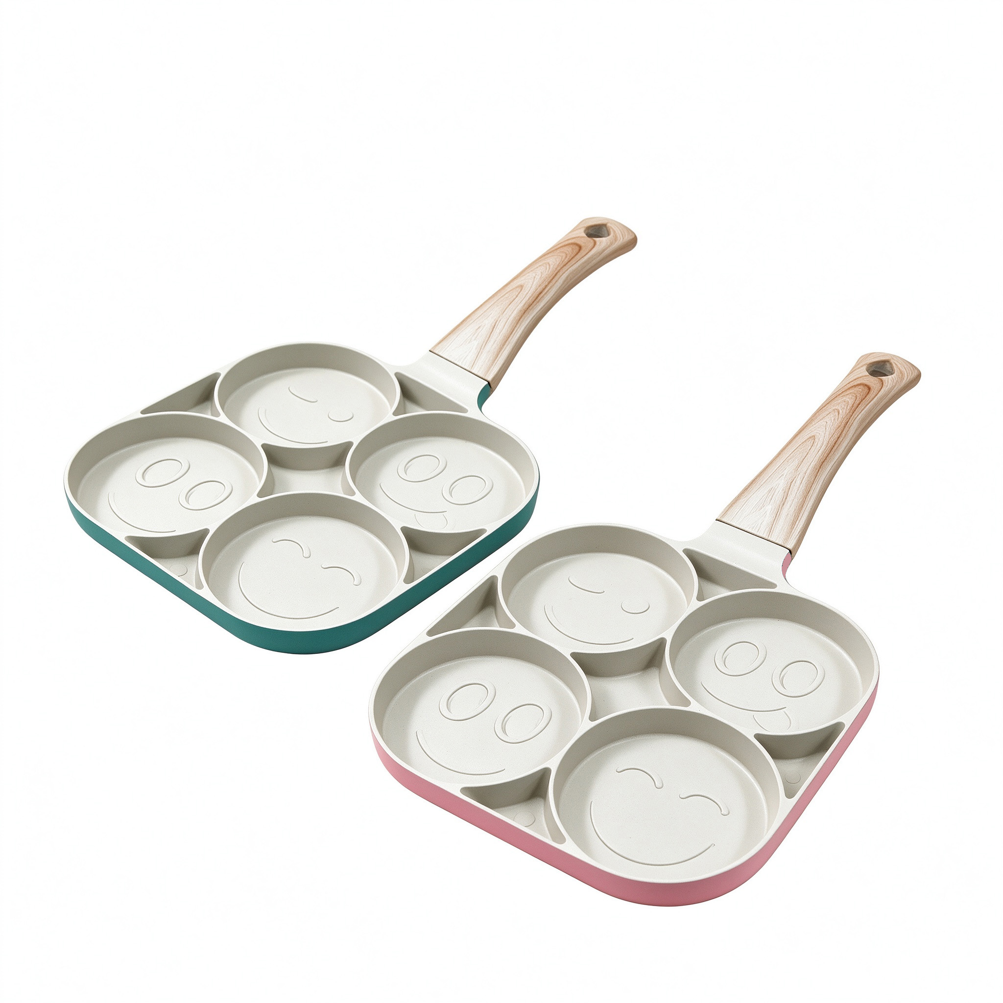 CGUCOOK Smiley Four-hole Non-stick frying pan with Pattern, home breakfast non-stick frying pan, tourmaline aluminum pan, non-stick flat pan for egg dumplings and hamburgers Item Picture