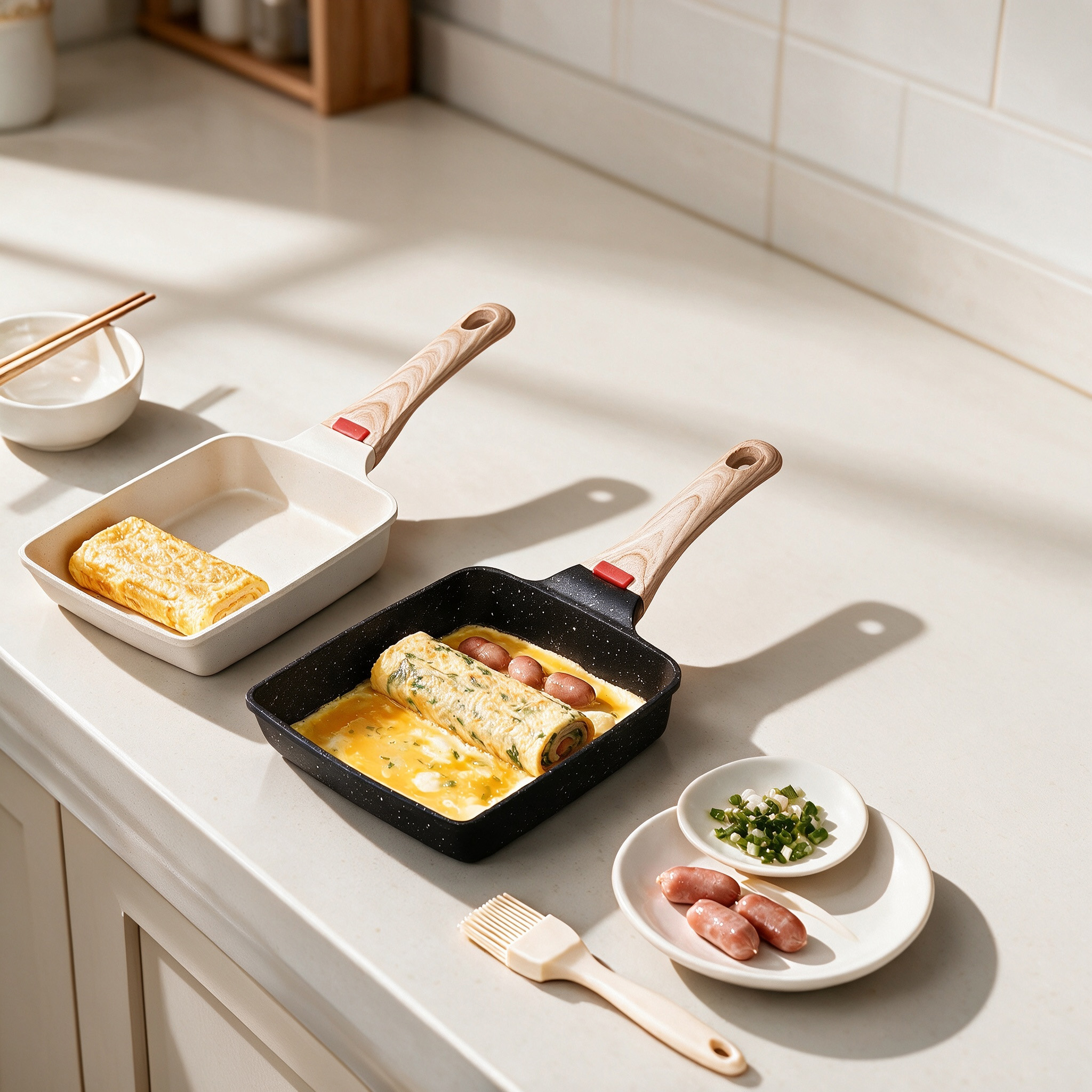 CGUCOOK Sticky Tamagoyaki Home, Japanese tamagoyaki non-stick frying pan with silicone temperature sensing, egg roll pan, square steak, tourmaline breakfast flat pan Specification image