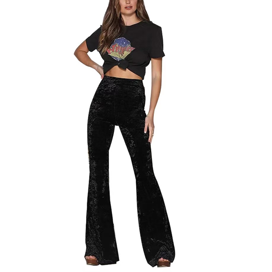 Dark retro autumn and winter black flared pants for women, ins European and American female student suede embossed casual long pants Application Scenario