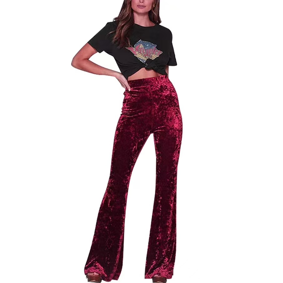Dark retro autumn and winter black flared pants for women, ins European and American female student suede embossed casual long pants Item Picture