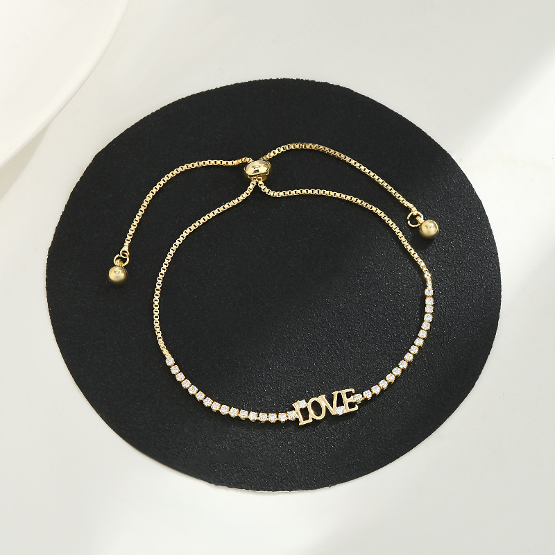 "LOVE letter pull-out diamond-encrusted bracelet for women, adjustable beads sliding, romantic proposal gift style. full image