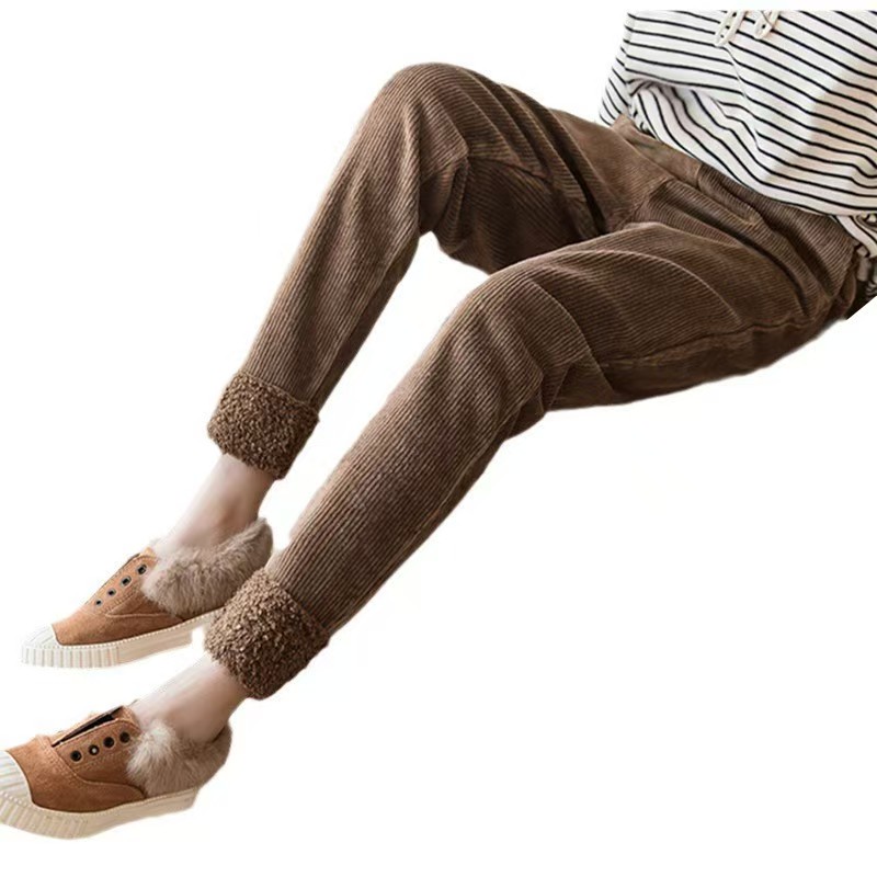 Fleece and thickened corduroy pants, women's sweatpants, warm in winter, high-waisted, slimming, versatile, tight-fitting Harem pants, radish pants Application Scenario