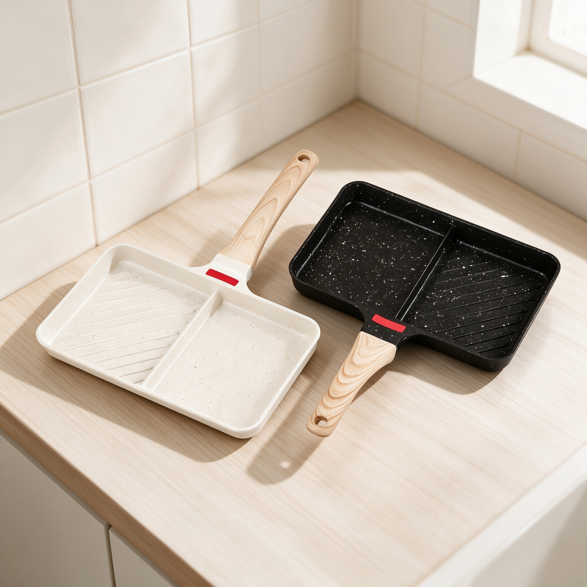 CGUCOOK Double-compartment non-stick frying pan, multi-functional steak frying pan for home kitchen, malted stone aluminum pan, compartments breakfast pan, flat pan, egg frying pan, non-stick pancake Application Scenario