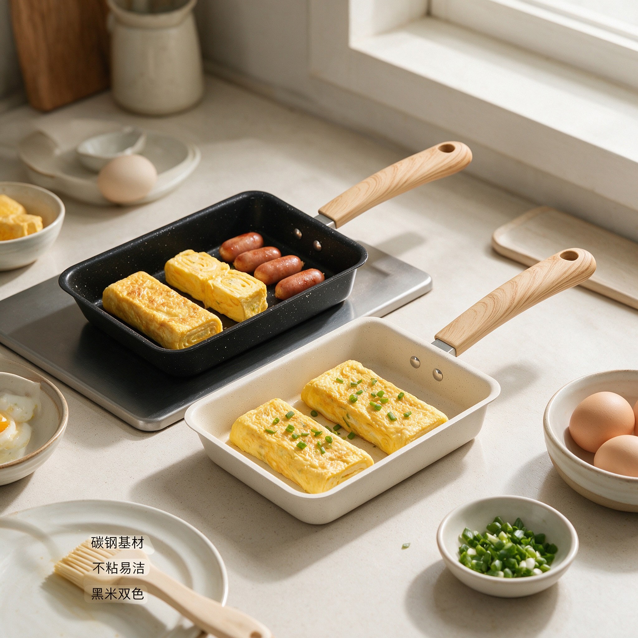 CGUCOOK carbon steel tamagoyaki non-stick frying pan Japanese tamagoyaki flat non-stick pan Mica stone square egg roll steak breakfast pan Thickened frying pan details Picture