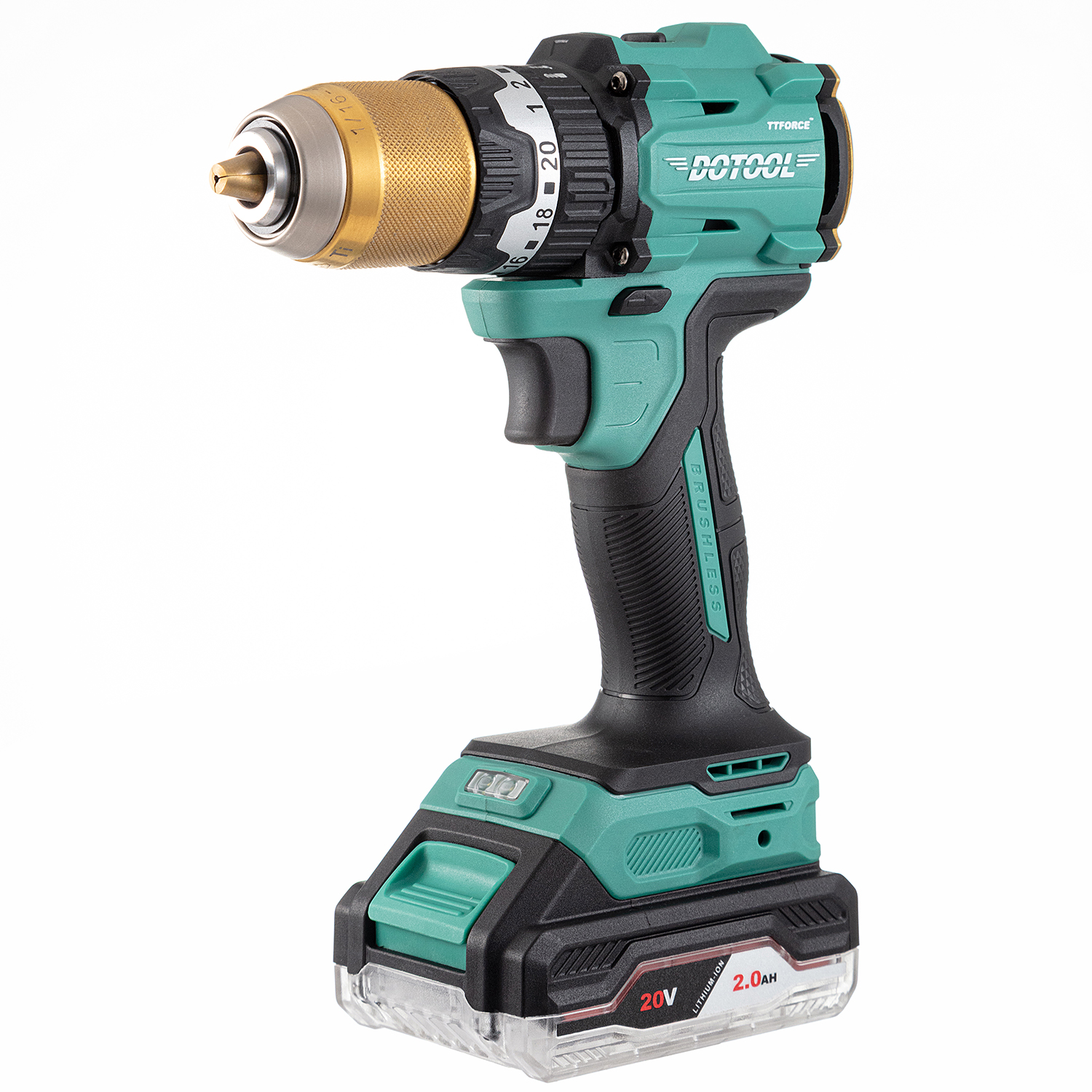 DOTOOL DTL70 power tool 20V brushless electric hammer drill 1/2-inch keyless cordless impact drill kit, suitable for drilling brick walls, metals, and woods