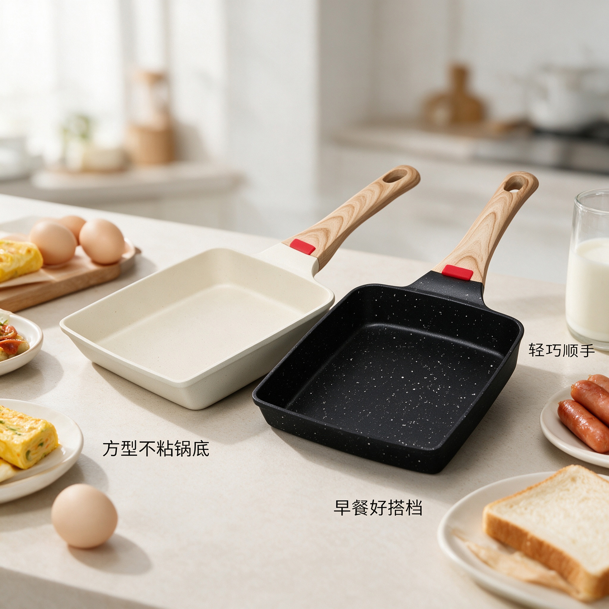 CGUCOOK Sticky Tamagoyaki Home, Japanese tamagoyaki non-stick frying pan with silicone temperature sensing, egg roll pan, square steak, tourmaline breakfast flat pan details Picture