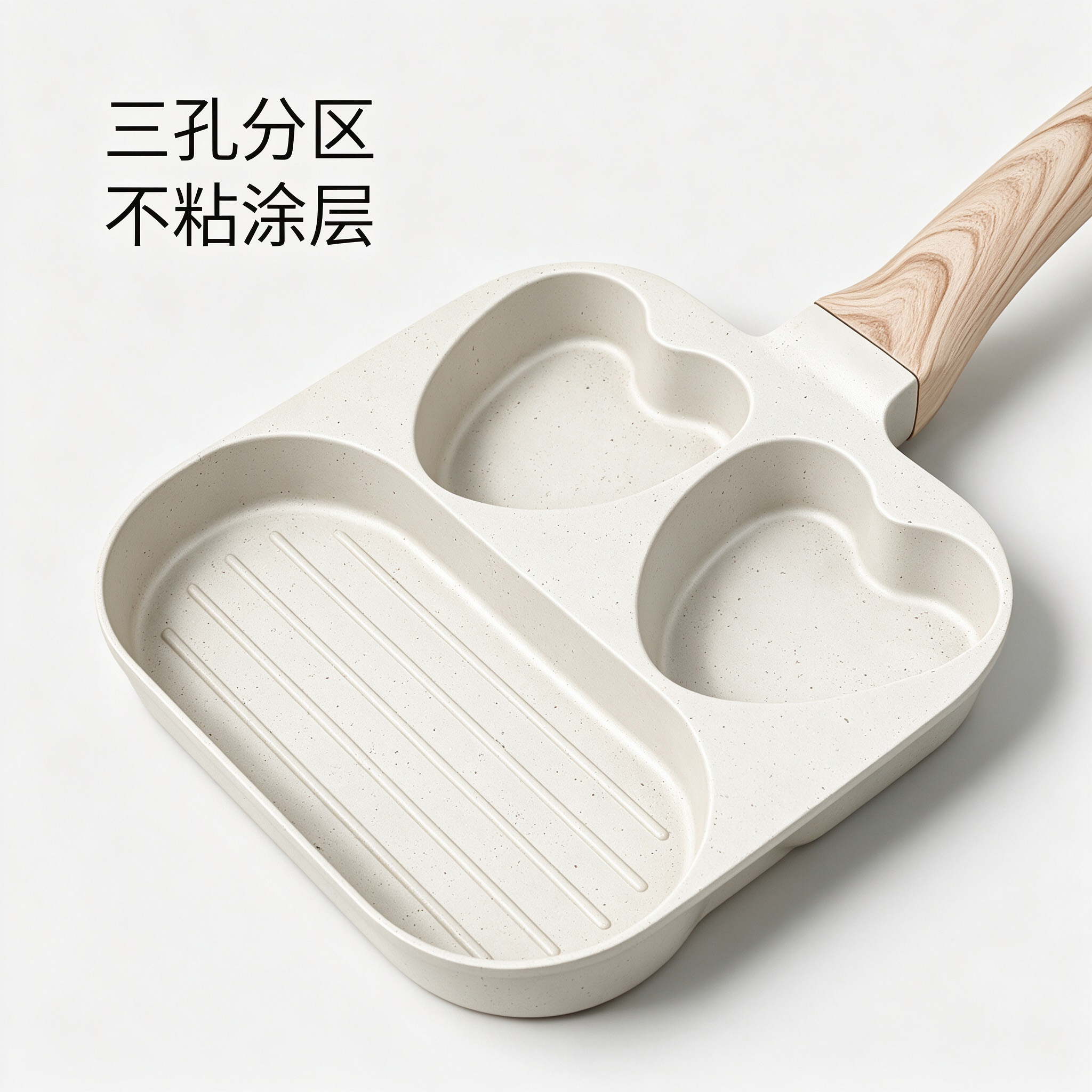 CGUCOOK Three-hole double-heart non-stick frying pan, home breakfast pan for frying steak and eggs, aluminum pan, non-stick flat pan, sausage grilling, universal hamburger pan Specification image